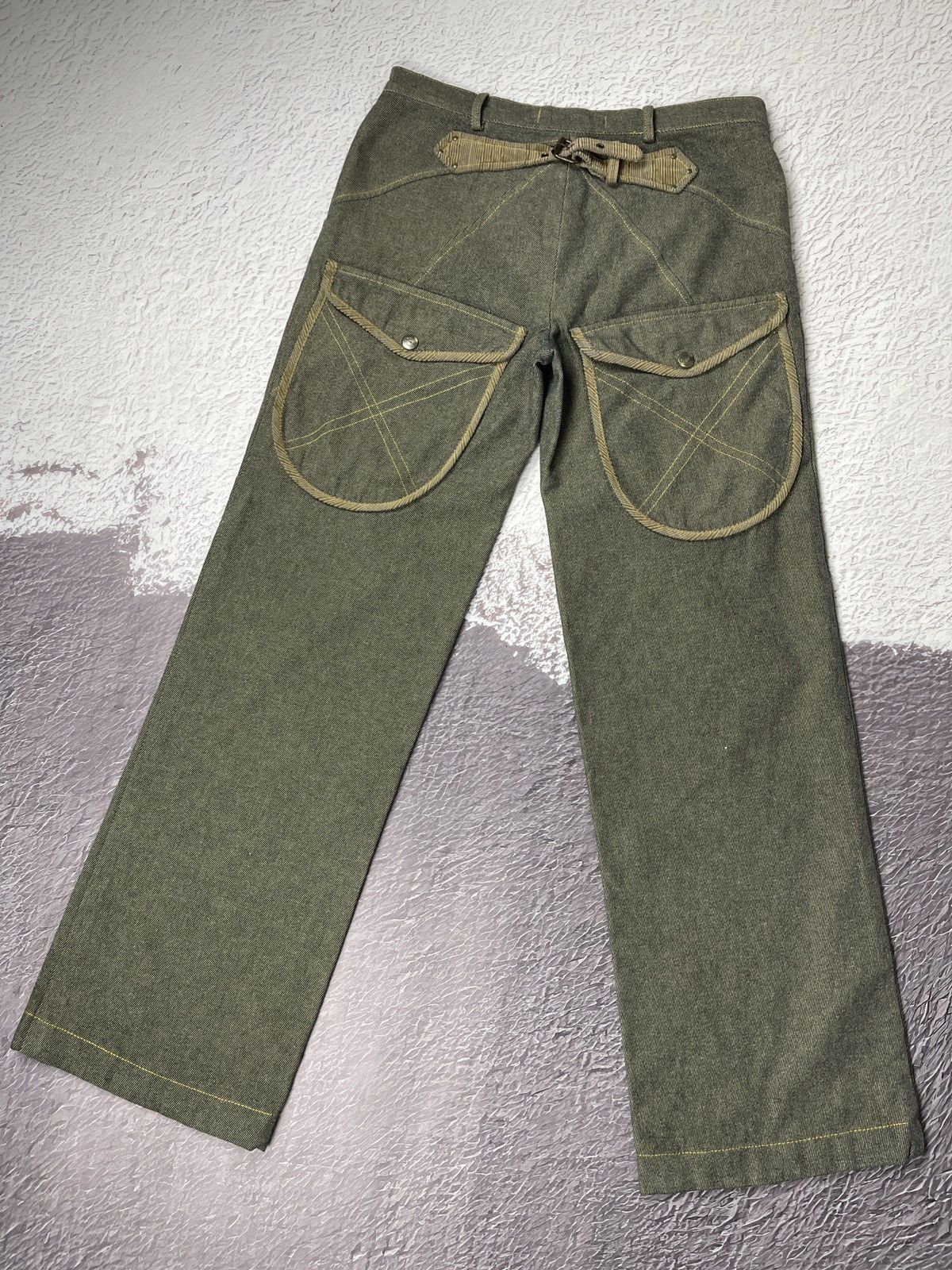 image of Just Cavalli Buckle Back Denim Corduroy Big Pockets Jeans in Khaki Grey, Women's (Size 30)