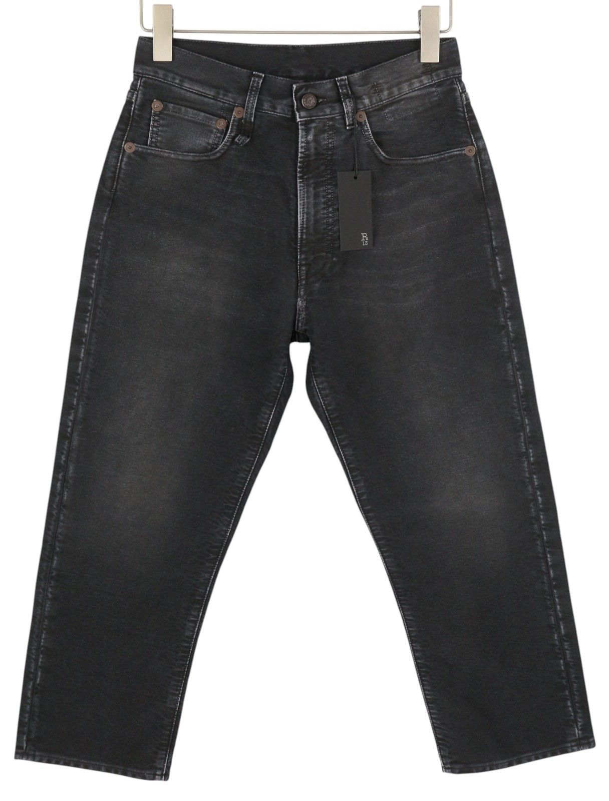 R13 X-BF 23 Black Garment Dyed Moleskin Cropped Jeans 86532 Size 23" - 1 Thumbnail