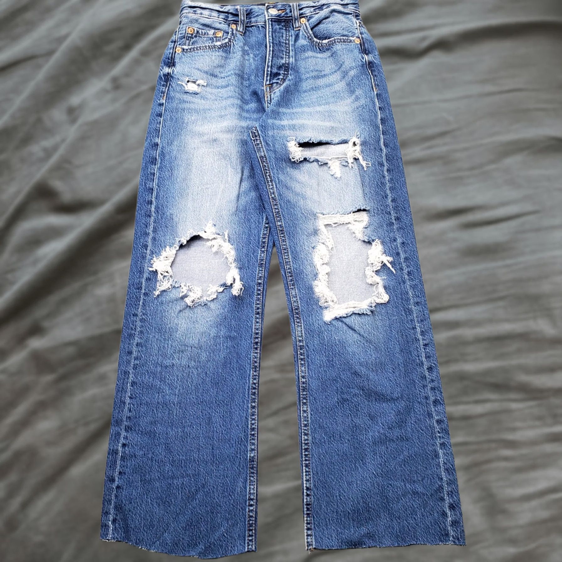 Vintage Aéropostale Womens 2 Baggy Jeans Denim Blue Button Fly Distressed Straight Leg 90s Style Jeans Women’s Size 2 Size 26" / US 2 / IT 38 - 1 Thumbnail