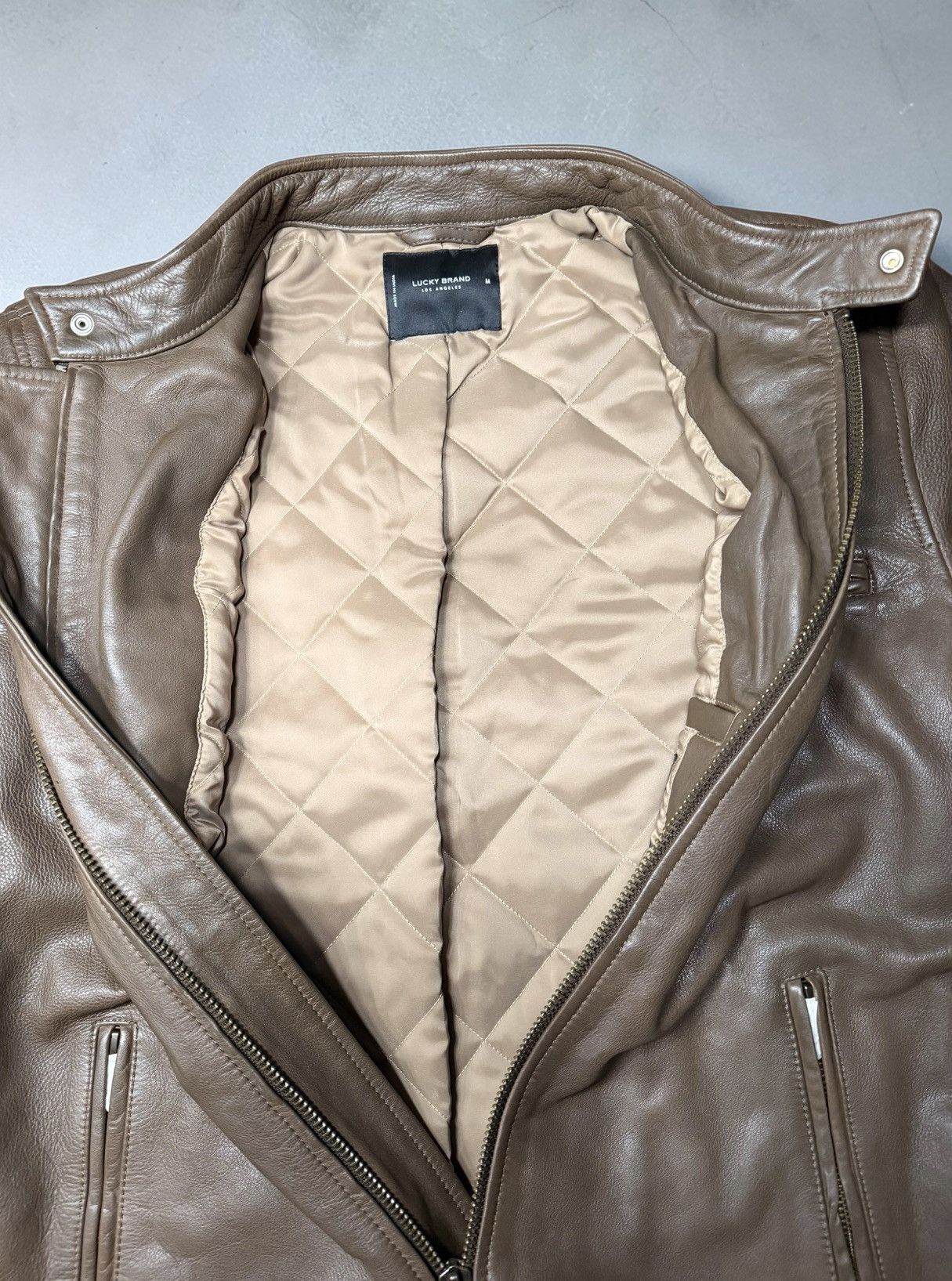 Lucky Brand Bonneville Washed Leather Jacket Men’s Medium Brown Moto Size US M / EU 48-50 / 2 - 3 Thumbnail