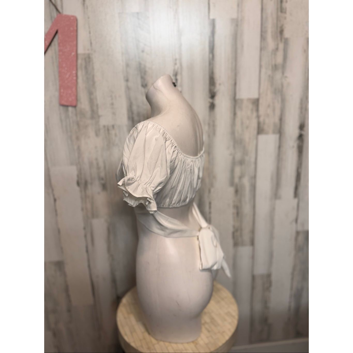 Other Lyaner White Puff Sleeve Tie Back Crop Top Medium Boho Cottagecore Blouse NWT Size M / US 6-8 / IT 42-44 - 3 Thumbnail