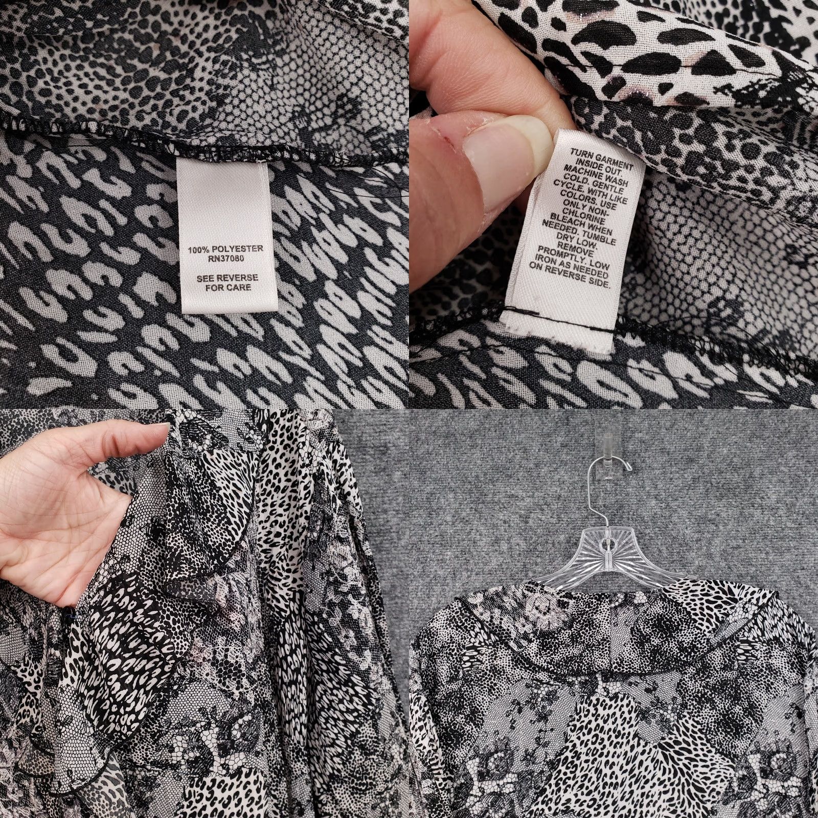 Vintage Cato Blouse Womens Plus Black Ruffle Animal Print 3/4 Sleeve Boho Size 3XL / US 20-22 - 8 Thumbnail