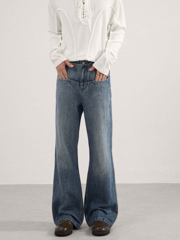 Japanese Brand Men's American high-street patchwork flared washed jeans Size US 32 / EU 48 - 2 Thumbnail