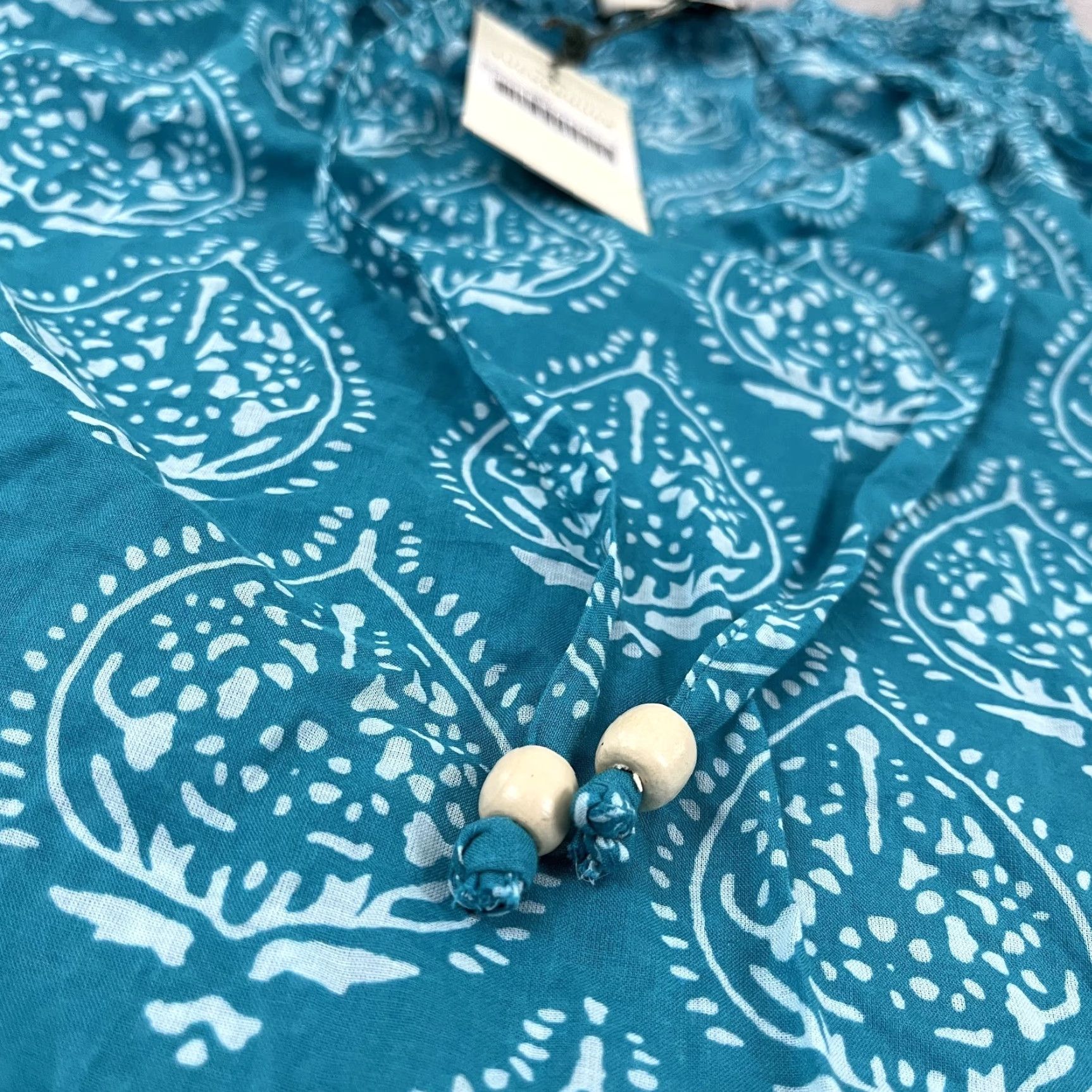 Vintage Tuckernuck Blouse Women’s 2XL Tropical Teal Blue Ruffled Casual Top Size XXL / US 16-18 / IT 52-54 - 5 Thumbnail