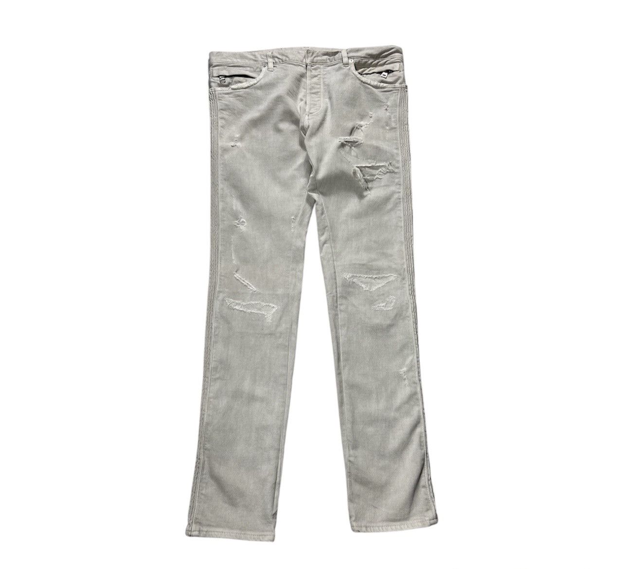 Balmain Archive Balmain biker beige distressed denim pants zippers Size US 34 / EU 50 - 1 Thumbnail