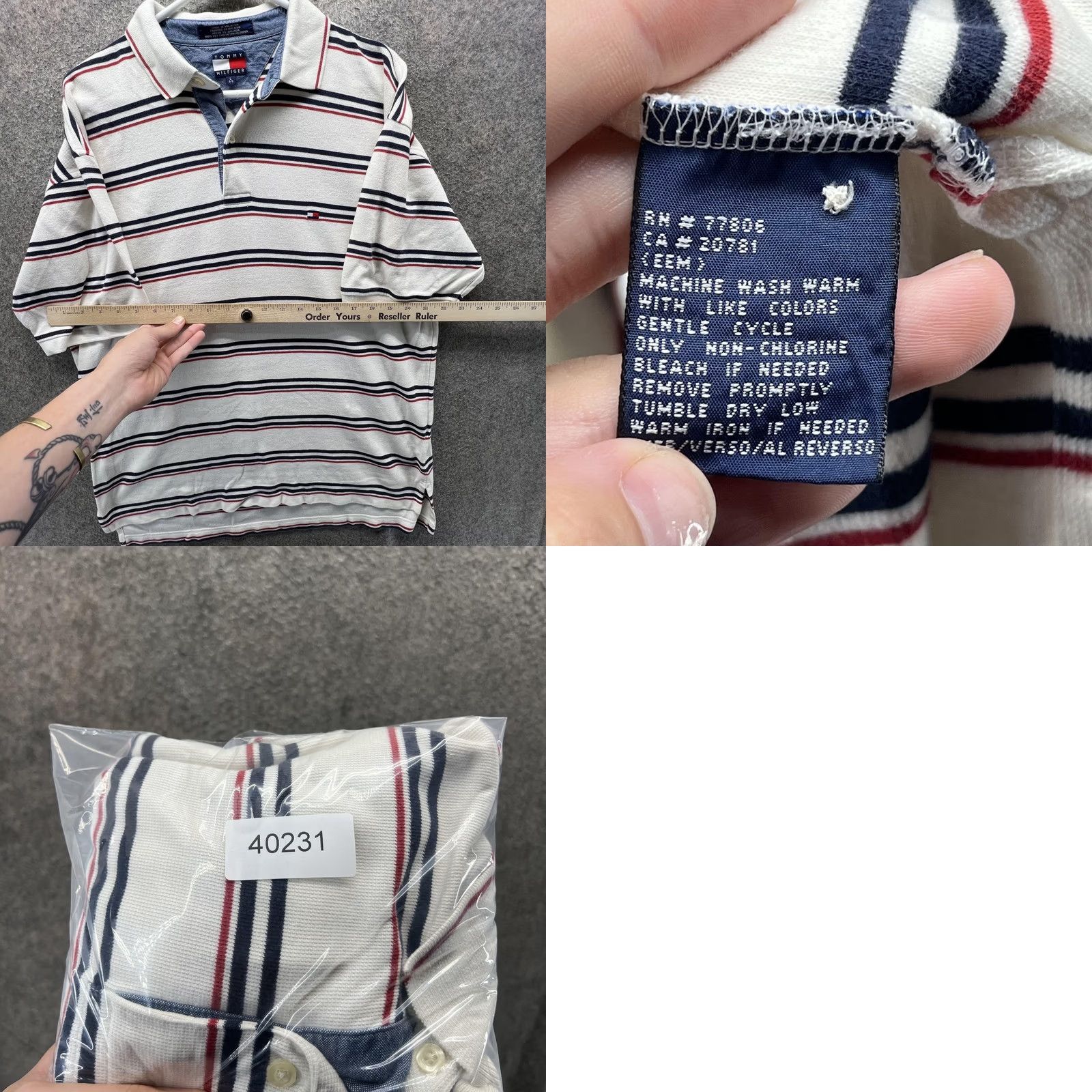 Tommy Hilfiger Tommy Hilfiger Polo Shirt Mens L White Stripe Chambray Collar Short Sleeve Size US L / EU 52-54 / 3 - 8 Thumbnail