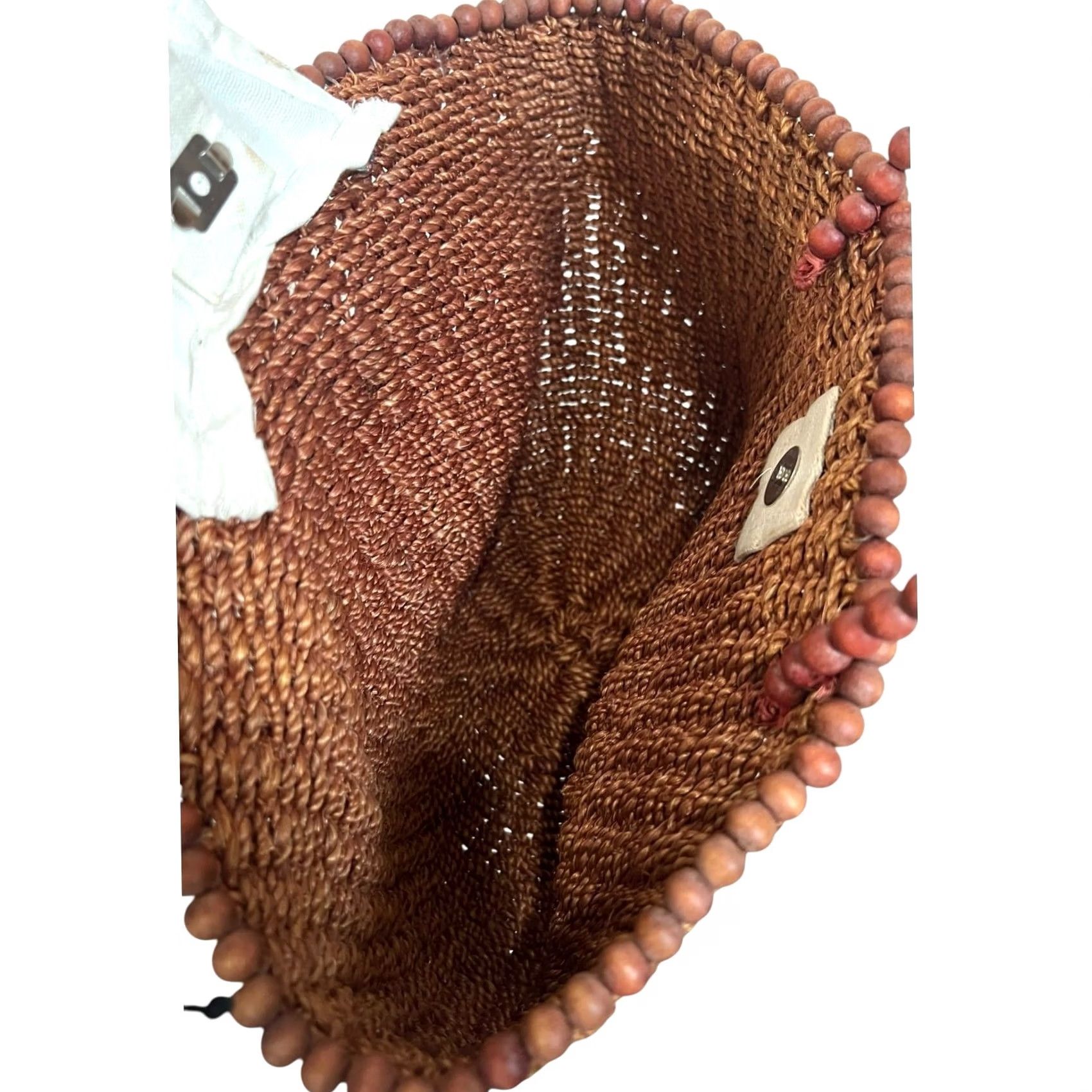 Vintage Straw Woven Tote Purse with Beaded Trim and Handle Brown Boho Summer Shopper Size ONE SIZE - 5 Thumbnail