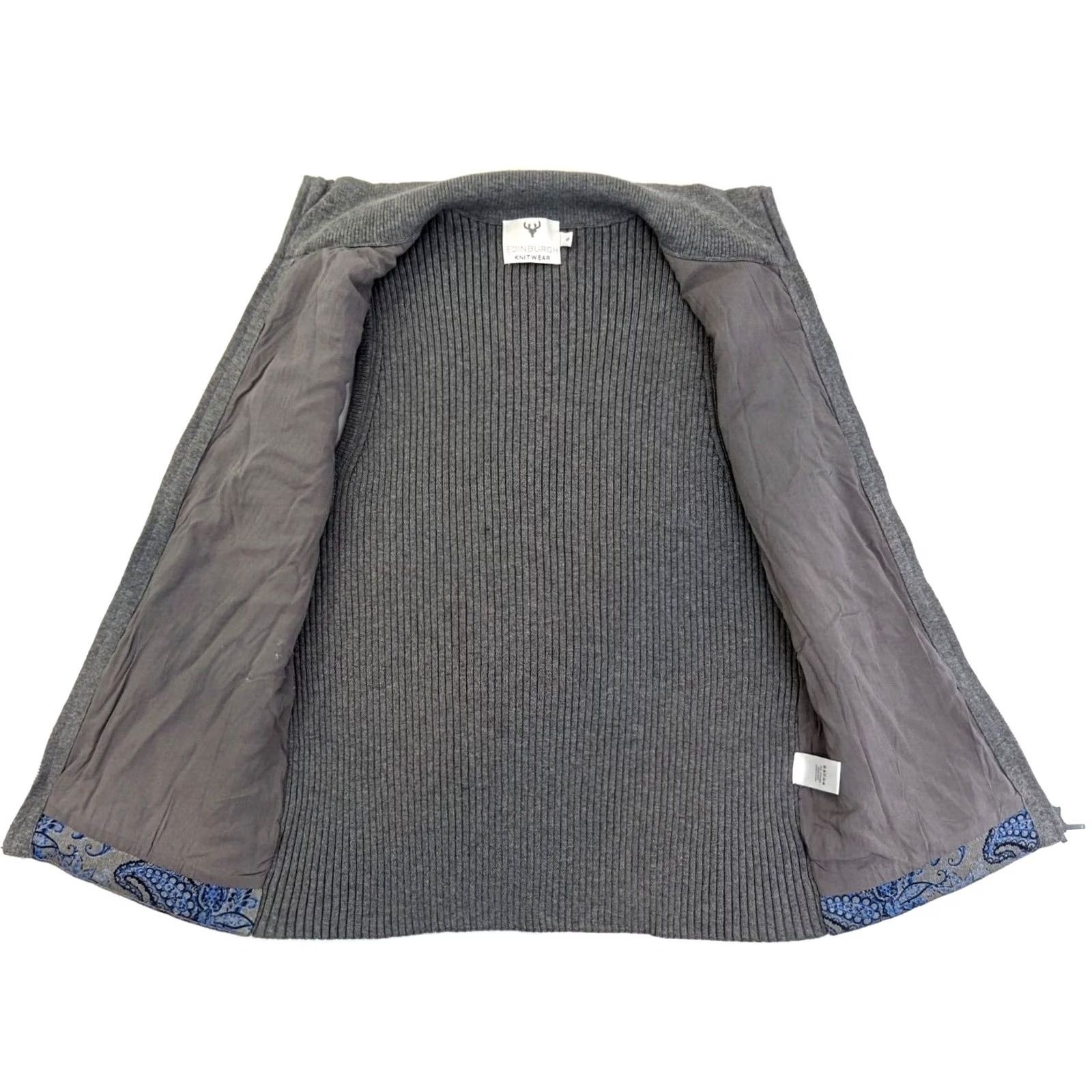Vintage Edinburgh Knitwear Vest Women S Blue & Gray Full Zip Paisley Pima Cotton Knitwear Vest Regular Fit Sleeveless Mid-Length Vintage: No Size S / US 4 / IT 40 - 4 Thumbnail