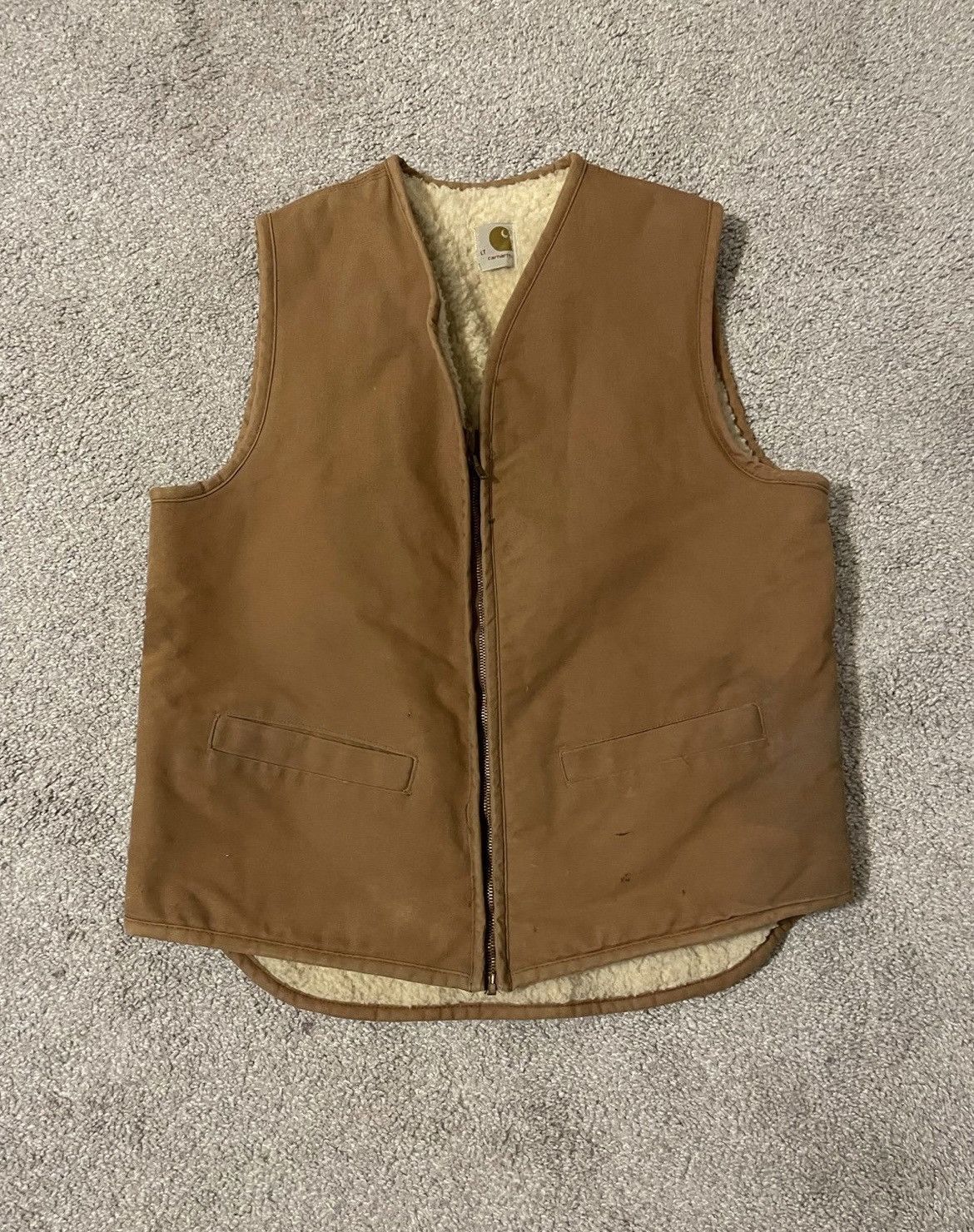 Carhartt Vintage 70s Carhartt LT Sherpa Lined Vest Size L? Tan Brown Size US L / EU 52-54 / 3 - 1 Thumbnail