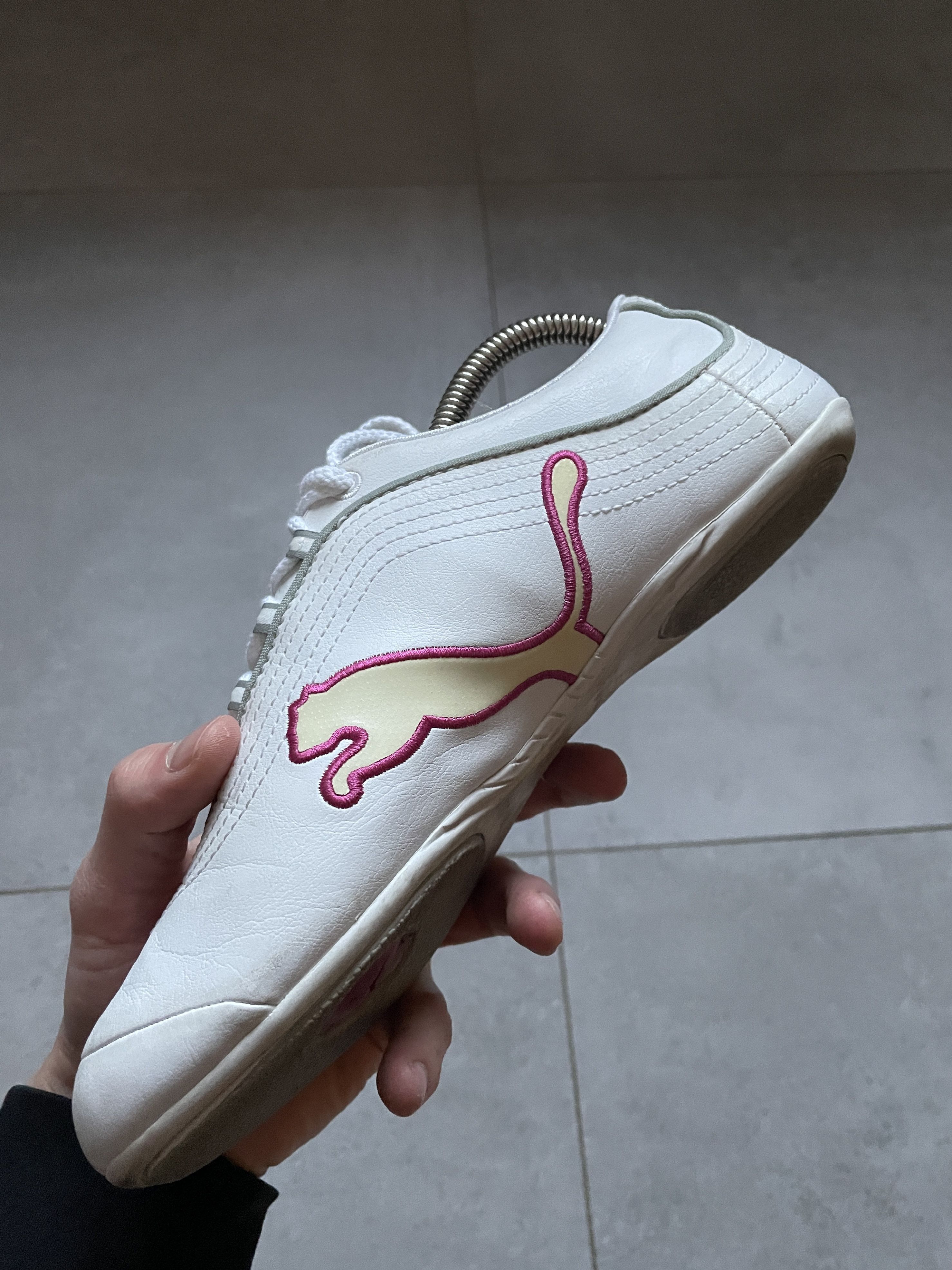 Puma VINTAGE Y2K PUMA WHITE PINK LEATHER ASANA MOSTRO SNEAKERS Size US 7.5 / IT 37.5 - 3 Thumbnail