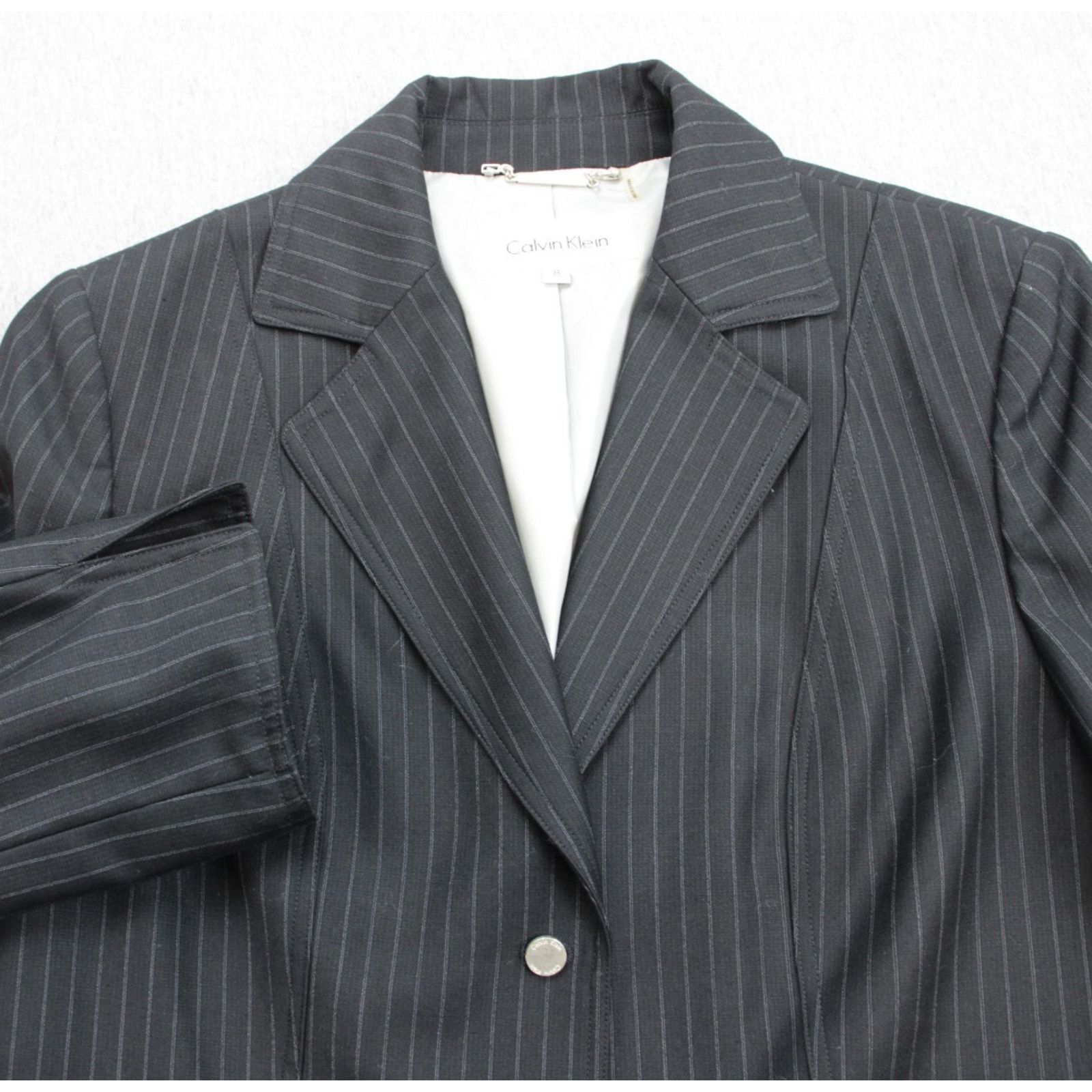 Calvin Klein Calvin Klein Blazer Womens Size 8 Black Pinstripe Lined Size M / US 6-8 / IT 42-44 - 1 Thumbnail