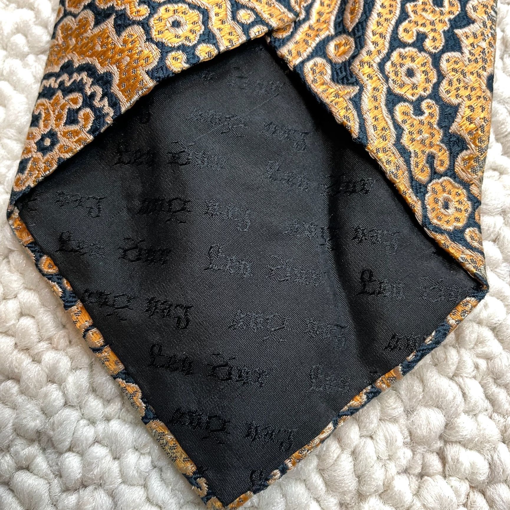 Vintage VINTAGE Leo Tie Mens OS Blue Gold Silk Classic Necktie Work Business Floral Short Size US 35 - 8 Thumbnail