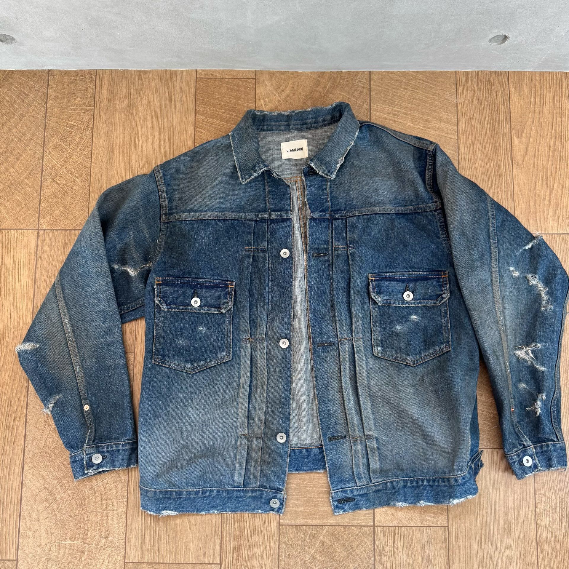 Greatland Apparel greatLAnd Distressed Washed Denim Jacket Size US M / EU 48-50 / 2 - 1 Thumbnail