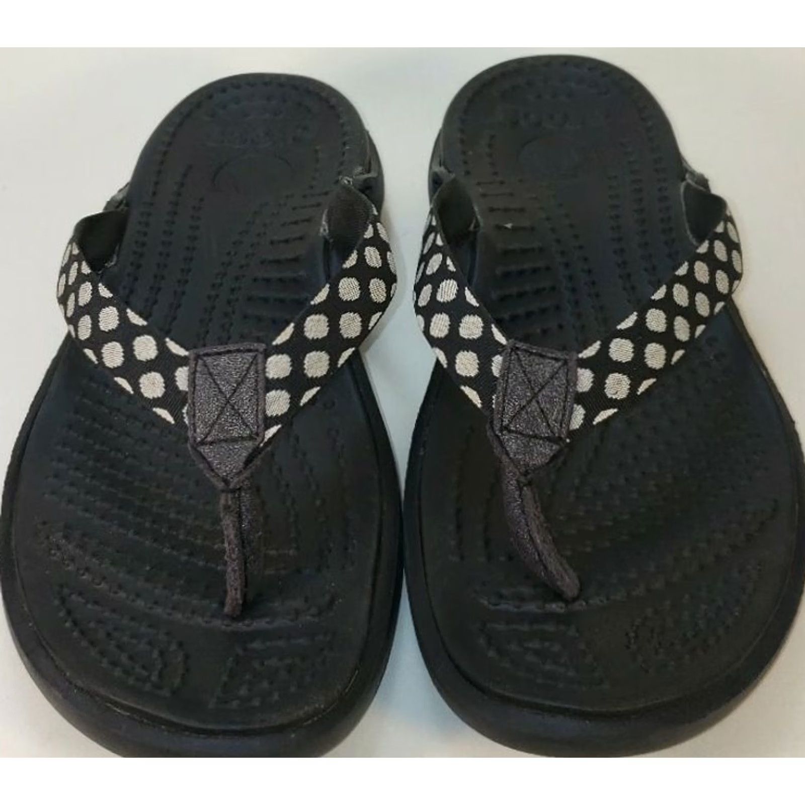Crocs Crocs Women's Sandals Thong Flip Flops Size 5M Black White Polka Dot Straps Casual Womens Size US 5 / IT 35 - 3 Thumbnail