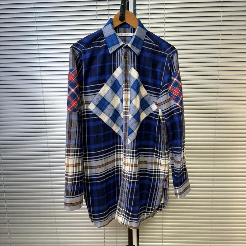 Givenchy Givenchy Size 39Patchwork Blue Plaid Long Sleeve Shirt 2506 Size US XL / EU 56 / 4 - 1 Thumbnail