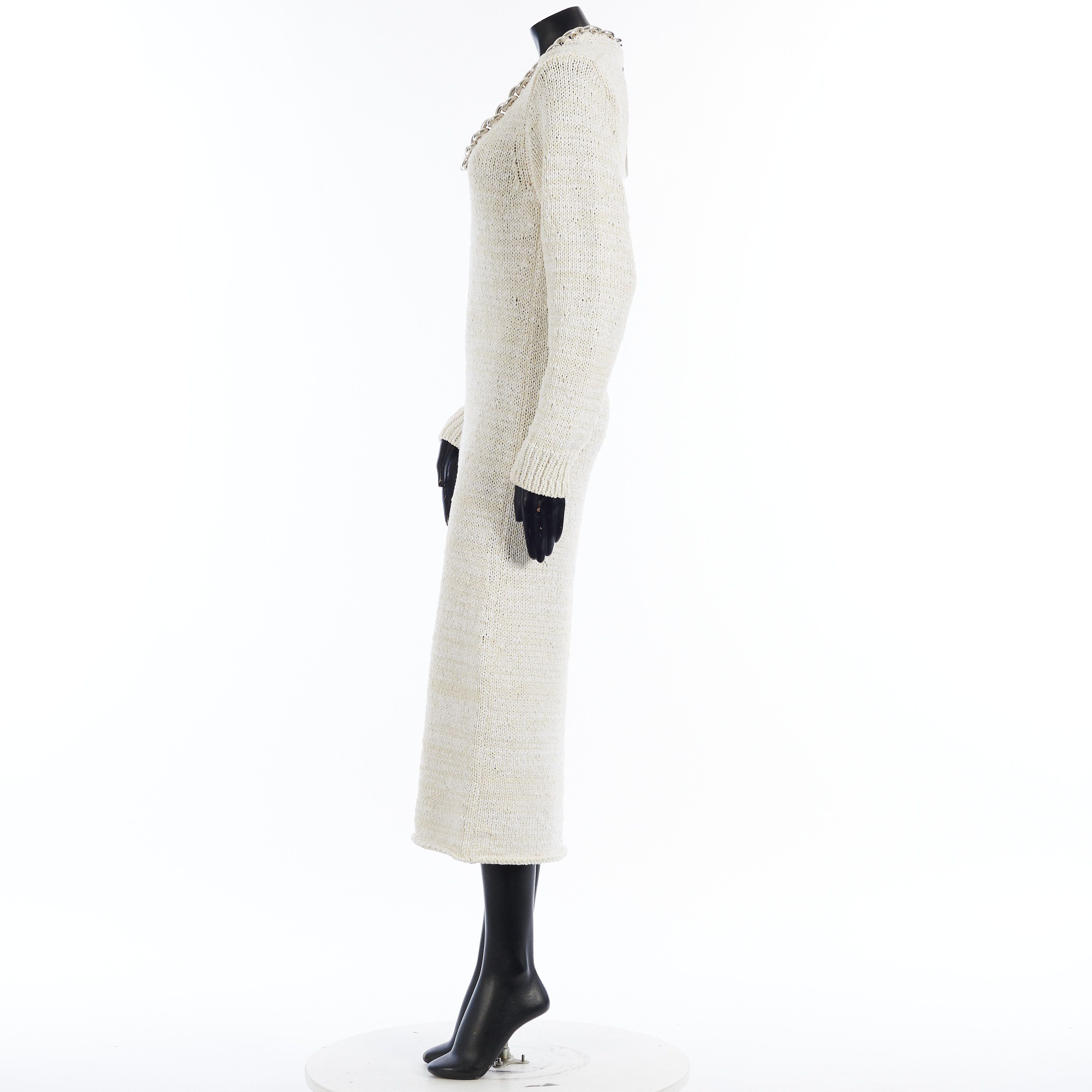 Bottega Veneta Textured Cotton Knit Dress With Chunky Chain In Chalk White Size S / US 4 / IT 40 - 3 Thumbnail