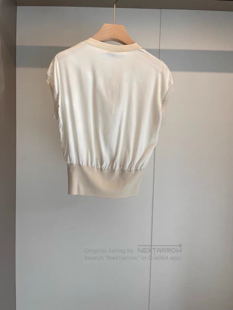 Brunello Cucinelli Brunello Cucinelli Beige Silk Beaded T-Shirt Size XS / US 0-2 / IT 36-38 - 2 Thumbnail