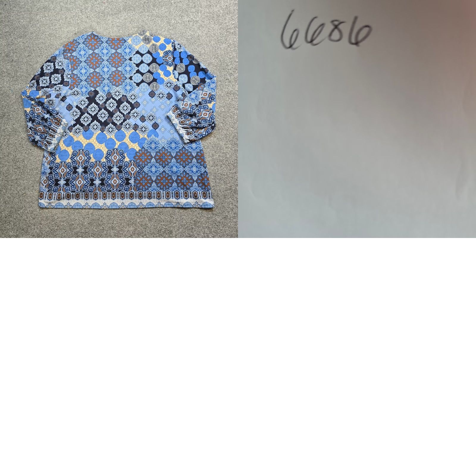 Vintage Chicos Top Womens Size XL Blue Patchwork Mosaic V Neck 3/4 Sleeve Career Casual Blouse Shirt Womens XL Blue Patchwork Mosaic V-Neck 3/4 Sleeve Glass? Size XL / US 12-14 / IT 48-50 - 8 Thumbnail