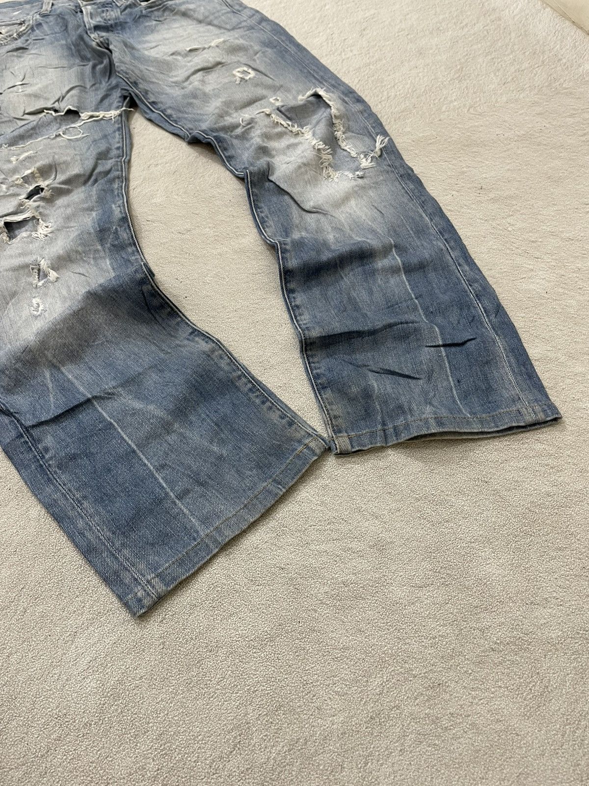 Japanese Brand 2000s G-Straw Blue Denim Ripped Washed Jeans Y2K Size US 31 - 3 Thumbnail