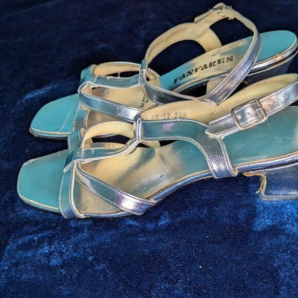 Vintage Vintage Fanfares Silver Slingbacks 1970's Disco Shoes Women' Size US 7.5 / IT 37.5 - 3 Thumbnail