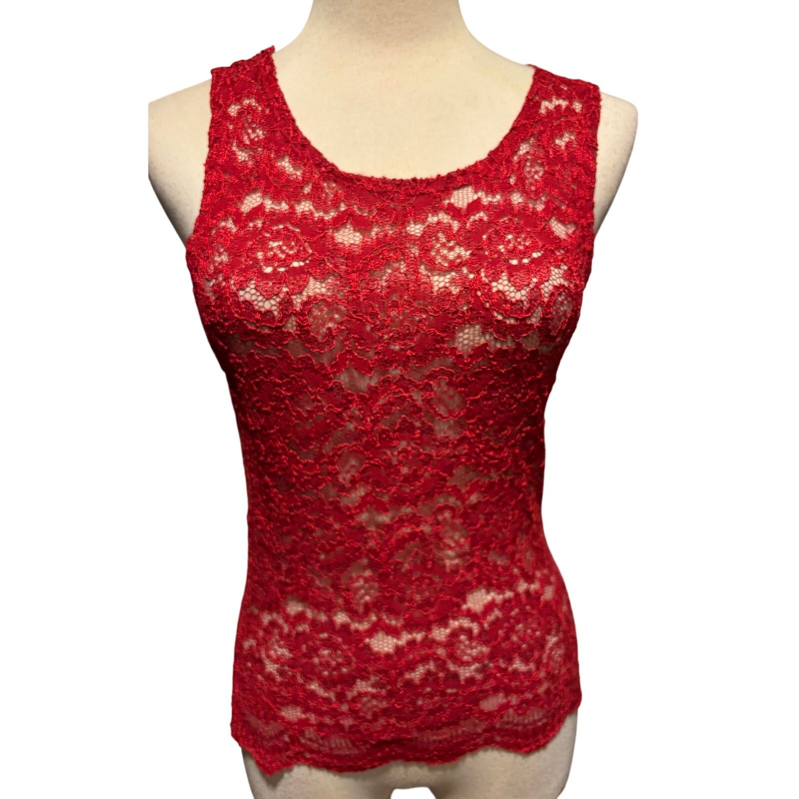Victoria's Secret Victoria's Secret Vintage Red Stretch Lace Top Cami Scallop Size M / US 6-8 / IT 42-44 - 1 Thumbnail