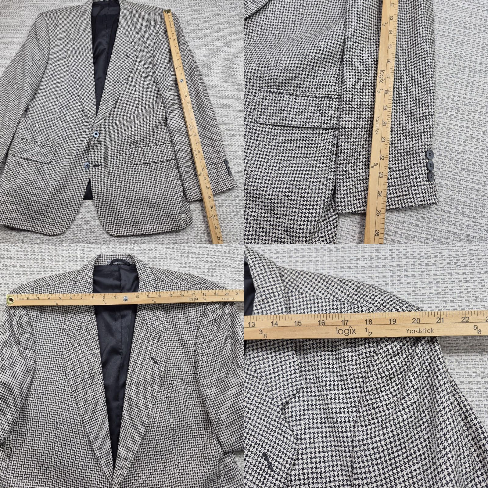 Oleg Cassini VINTAGE Oleg Cassini Blazer Mens 44R Gray Houndstooth Sport Coat 2 Button Jacket Size 44R - 8 Thumbnail