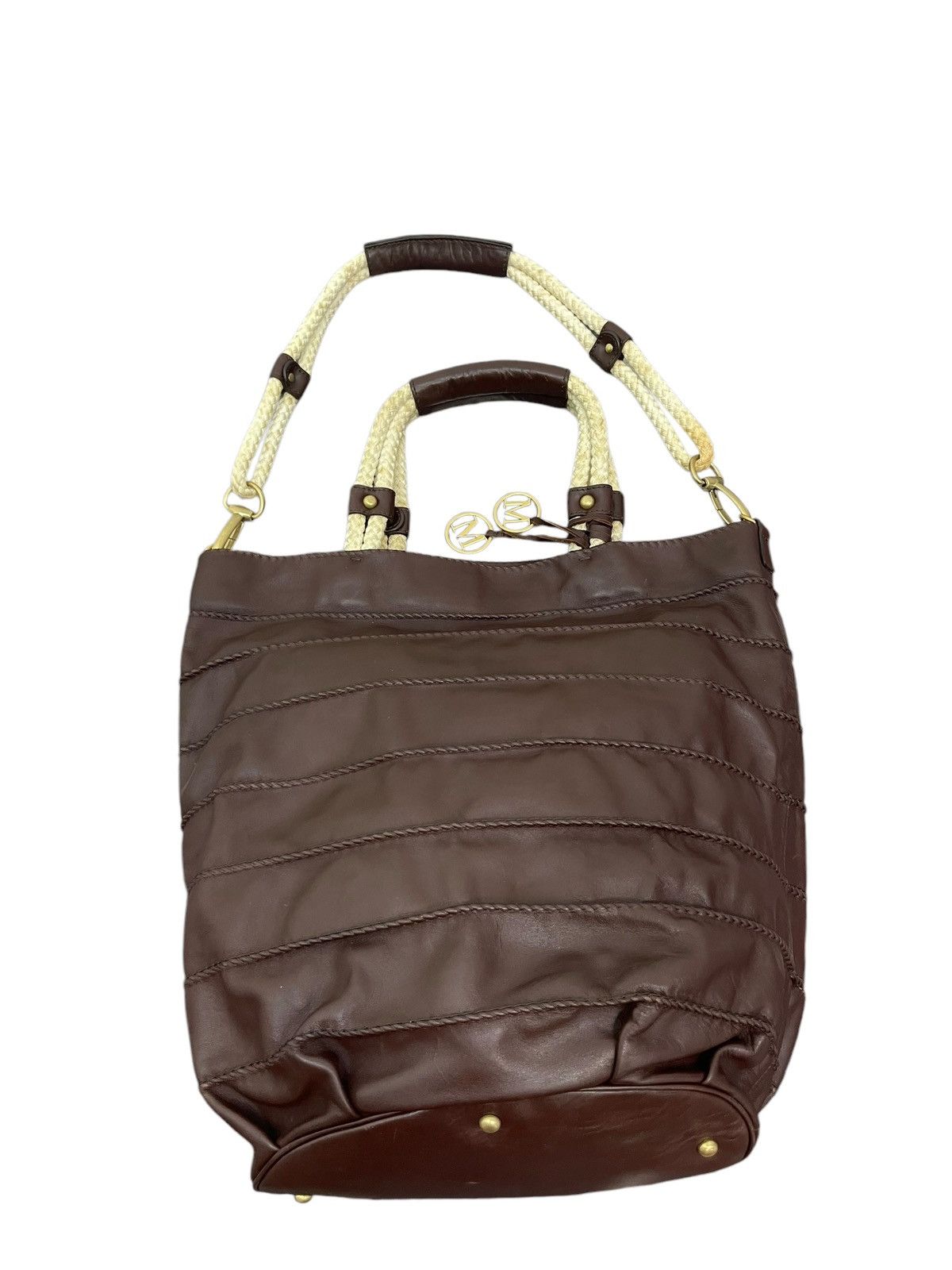 Genuine Leather Full Leather Max Mara Italy Tote Shoulder Bag 9🟩 Size ONE SIZE - 6 Thumbnail