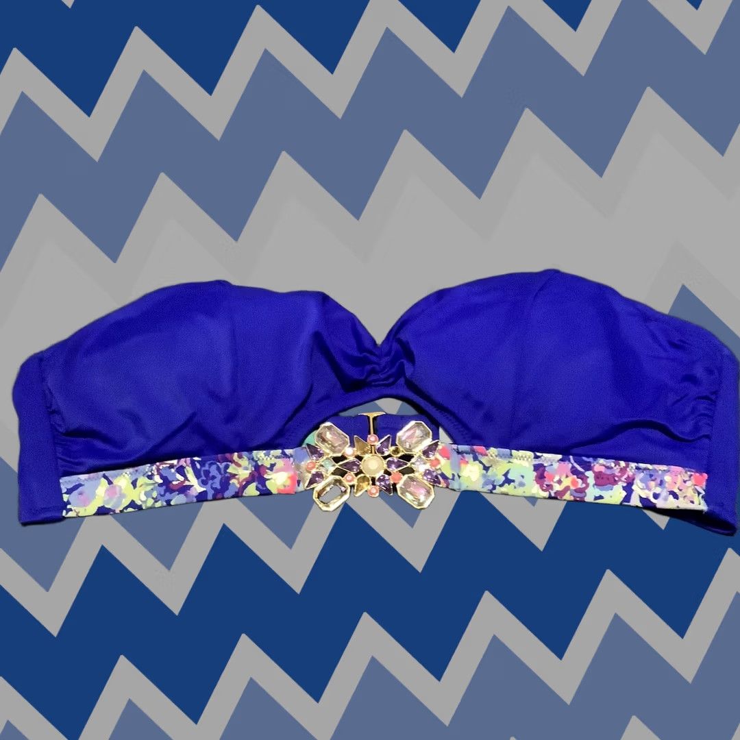 Victoria's Secret Victoria's Secret Bikini Top L Multicolor Halter Beaded Glitter Rhinestone Sequin Stone Floral Boho Aloha Beach Size ONE SIZE - 1 Thumbnail