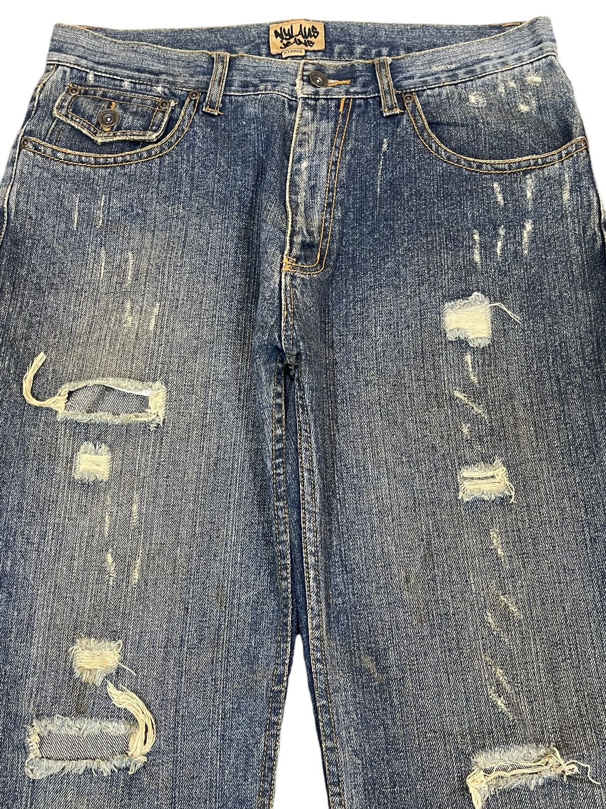 14th Addiction Vintage Japanese Nylaus Mud Wash Distressed Wide Leg Jeans Size US 32 / EU 48 - 3 Thumbnail