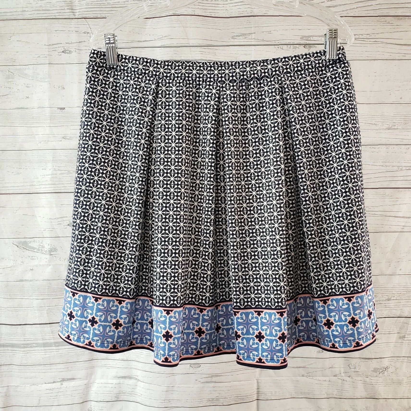 Vintage Max Studio Womens Pleated Skirt Sz Large Blue White Pull On Size 36" / US 14 / IT 50 - 2 Thumbnail