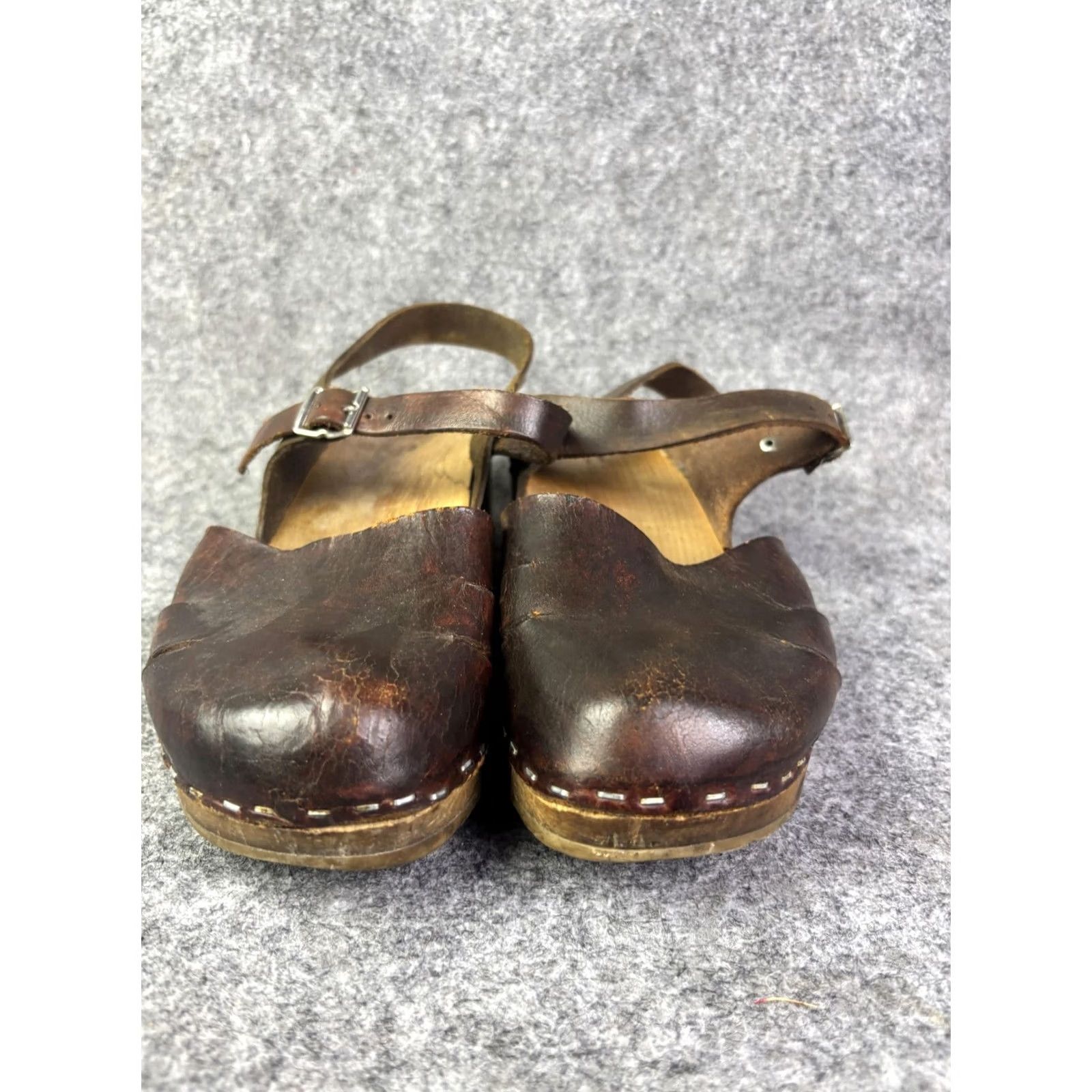 Vintage Sandals Womens US 5.5 EU 36 Brown Leather Wooden Clog Slingback Made Sweden Vintage: No Mens Womens Boys Girls: Womens Size US 6 / IT 36 - 2 Thumbnail