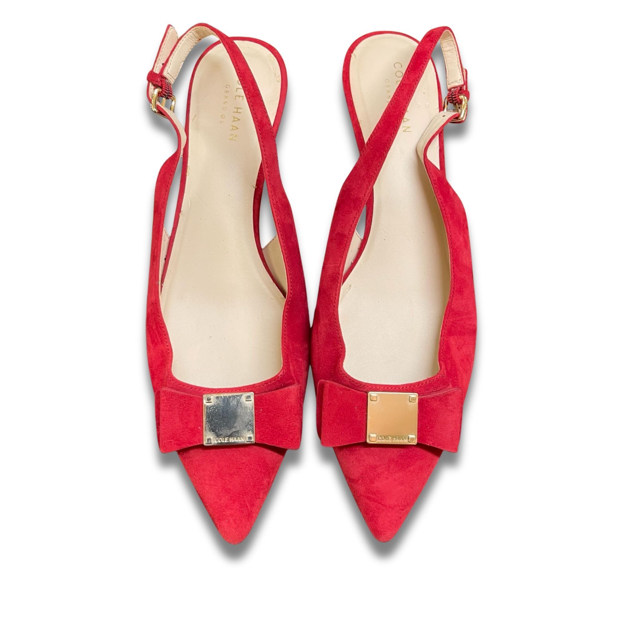 Cole Haan Cole Haan Tali Bow Slingback Pumps Red Suede Pointed Toe Kit Size US 7.5 / IT 37.5 - 5 Thumbnail