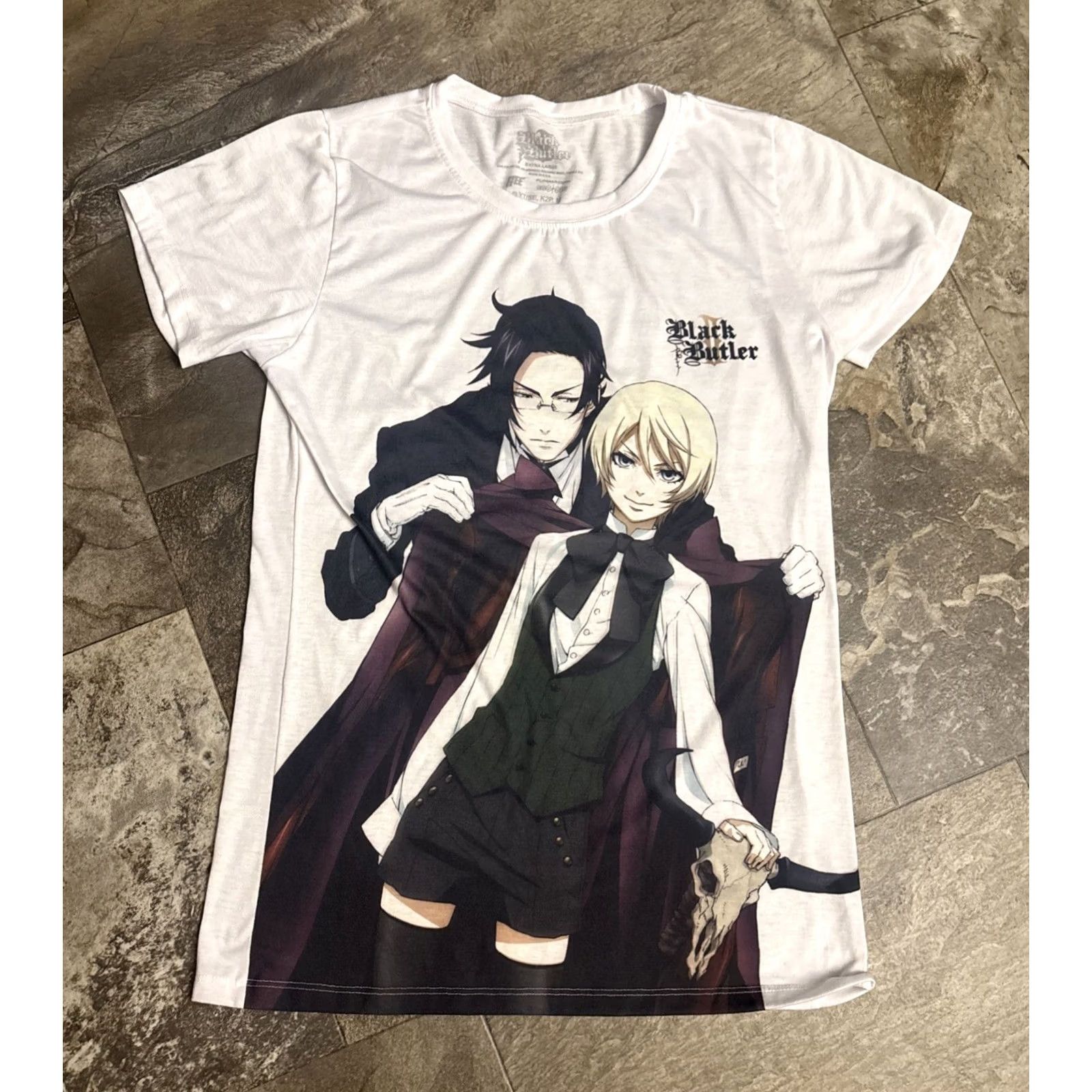 Vintage BLACK BUTLER T-Shirt XL White Jrs Women Claude Alios Putting Coat On 2066 Size XL / US 12-14 / IT 48-50 - 2 Thumbnail