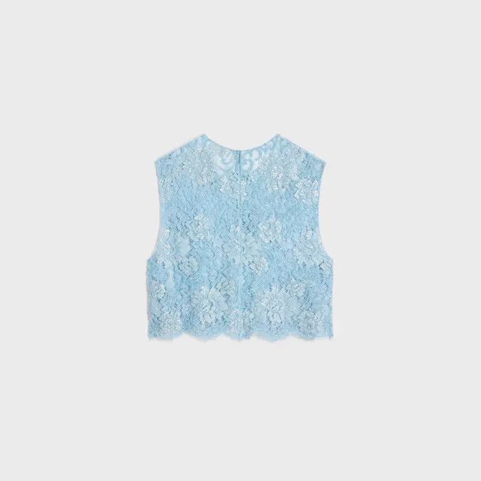 Celine o1w1db10526 2B37A7 Embroidered Crop Top in Sky Blue Size XS / US 0-2 / IT 36-38 - 2 Thumbnail