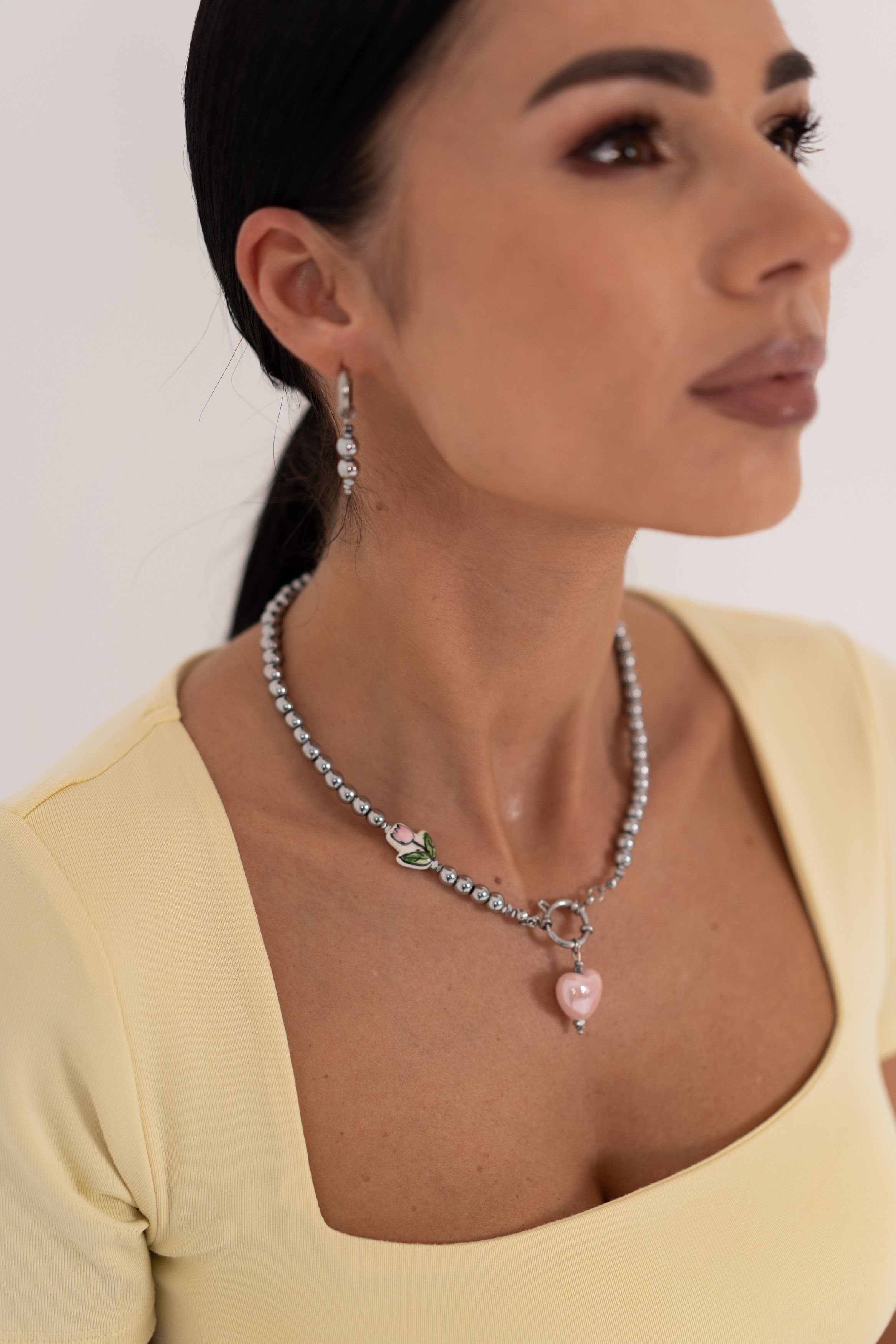 Other Rosalie Heart & Bloom Hematite Necklace & Earrings Set Size ONE SIZE - 1 Thumbnail