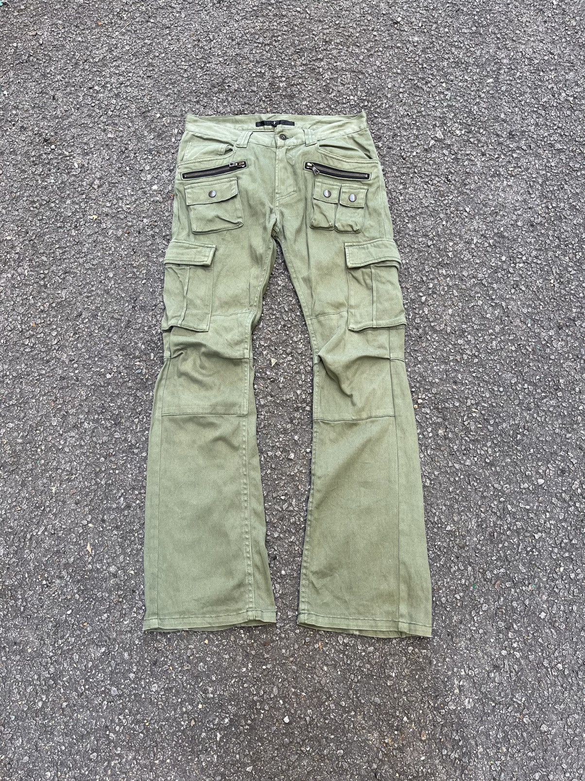 Hysteric Glamour Flared Cargo Green Pants NO ID Japan Multi Pockets Bootcut Size US 29 - 1 Thumbnail