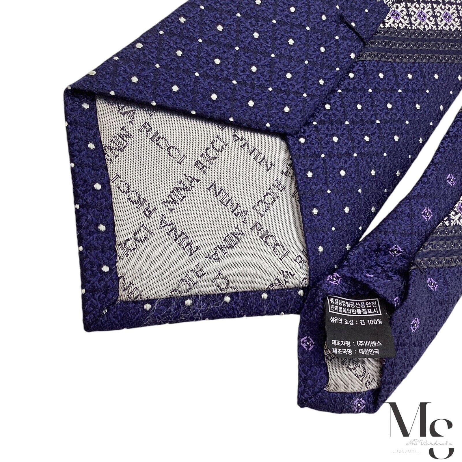 Other NINA RICCI Blue Geometric With Logo Luxury Silk Tie W:3.5" E Size ONE SIZE - 5 Thumbnail