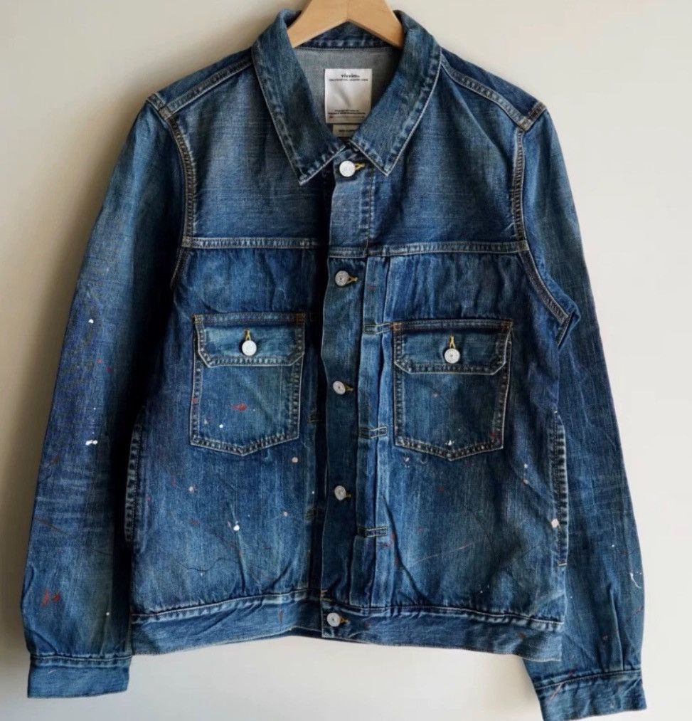 Visvim Visvim 101 DRY DMGD-999 20SS Washed inkjet denim jacket | Grailed