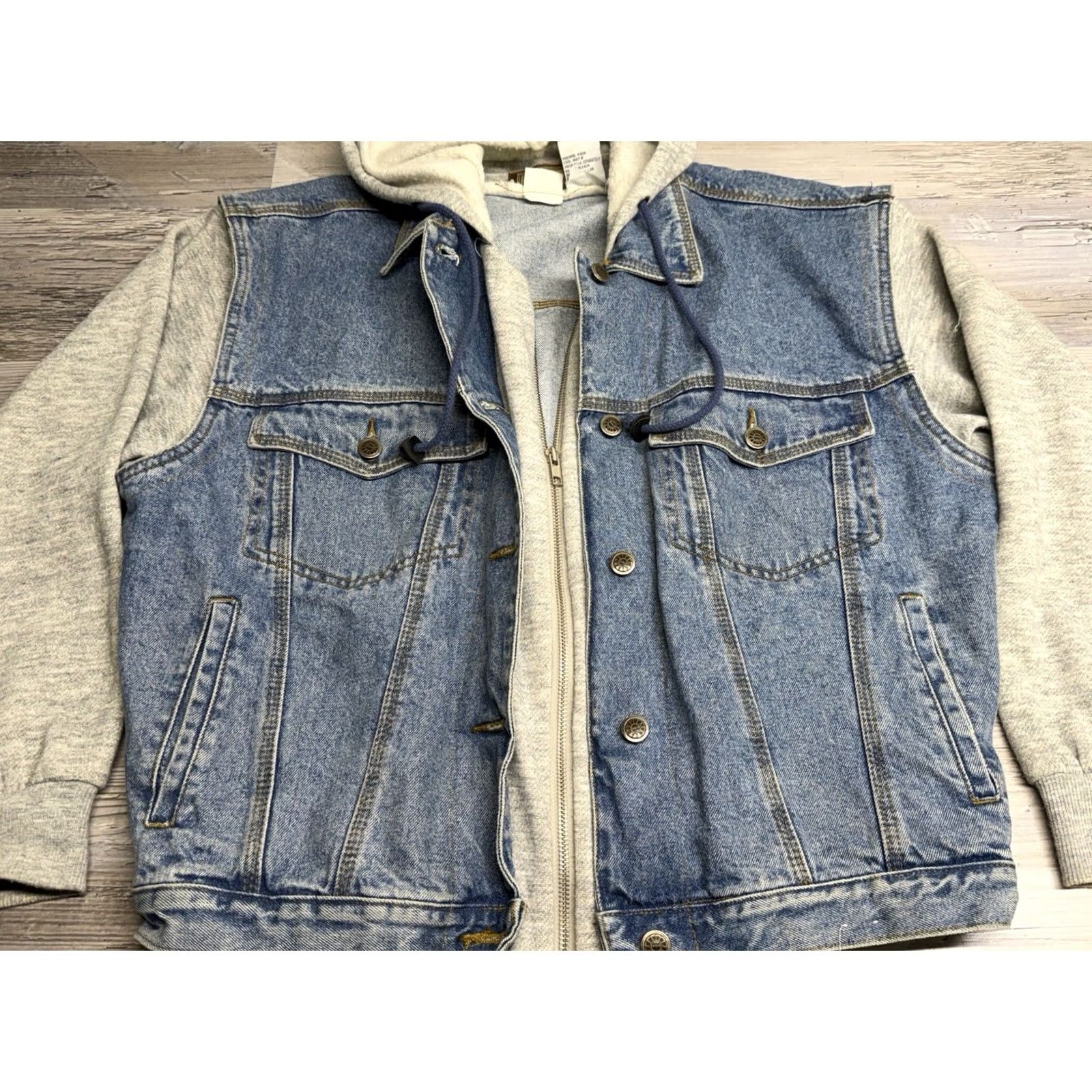 Denime VINTAGE Seruchi Denim Hoodie Combo Jacket Trucker Biker Punk Hooded Zip Up Size S Blue Mens Size US S / EU 44-46 / 1 - 3 Thumbnail