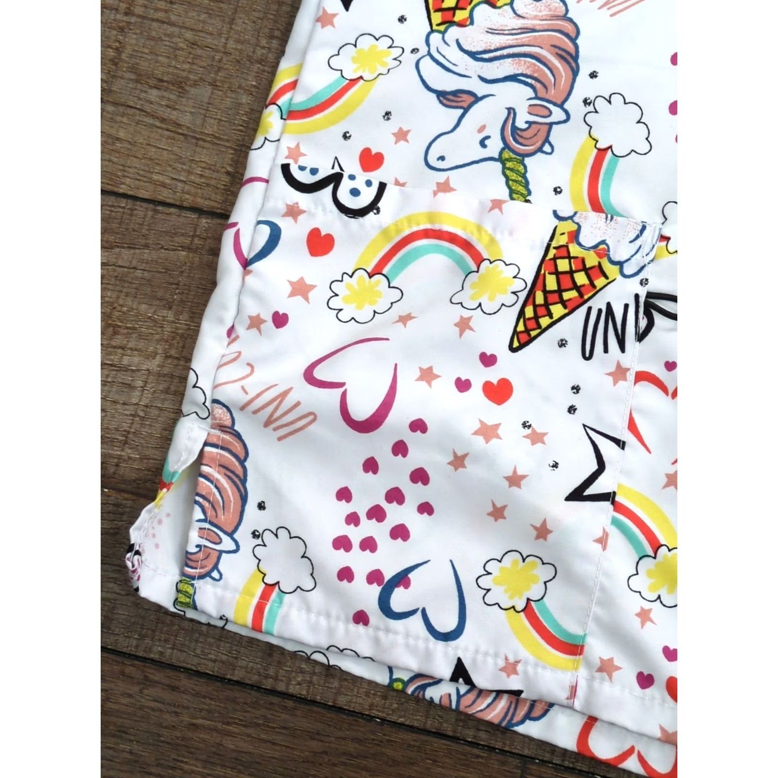 Rainbow Zikit Scrub Top Womens Size S Rainbow Unicorns Hearts Patterned Cotton Blend Multicolor Women Scrub Top Size S / US 4 / IT 40 - 3 Thumbnail