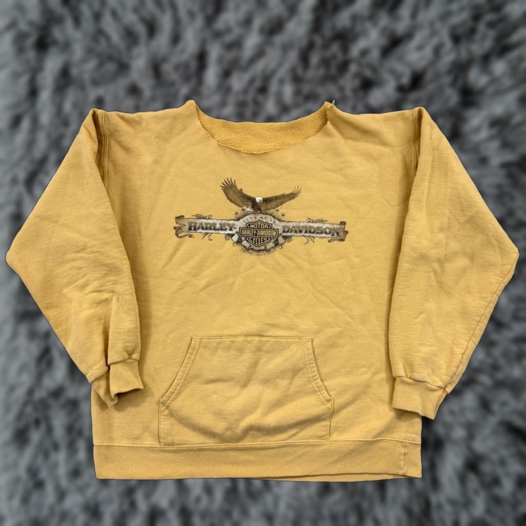 Harley Davidson VINTAGE Harley-Davidson Sweatshirt Mens Large Yellow Long Sleeve Graphic Print Eagle 80s 90s Biker USA Motorcycle Nature Retro Vintage Hoodie? Size US L / EU 52-54 / 3 - 1 Thumbnail