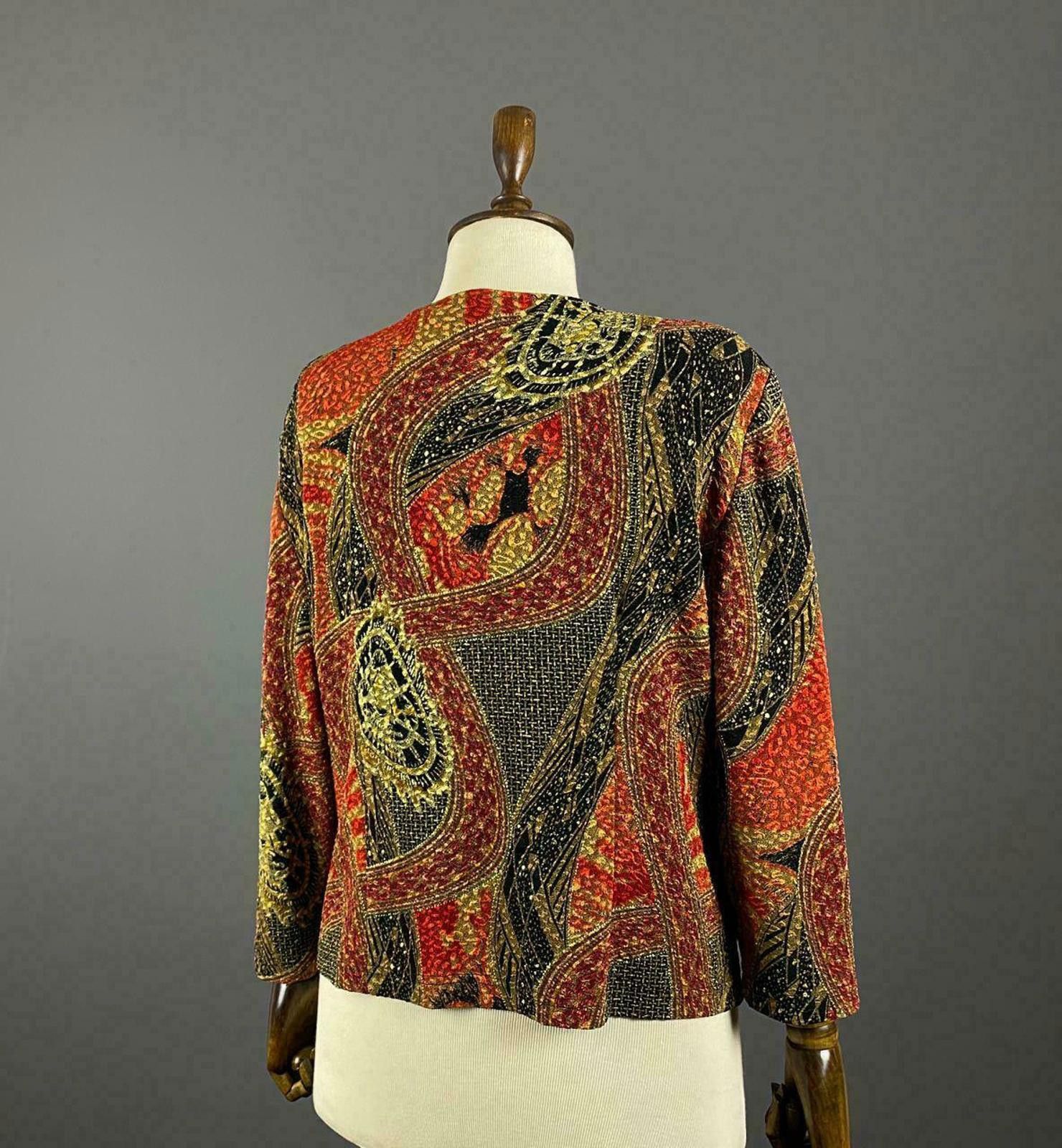 Designer Joseph Ribkoff Trend Kaftan Pring Crew Neck Zip Up Sweater Size M / US 6-8 / IT 42-44 - 4 Thumbnail