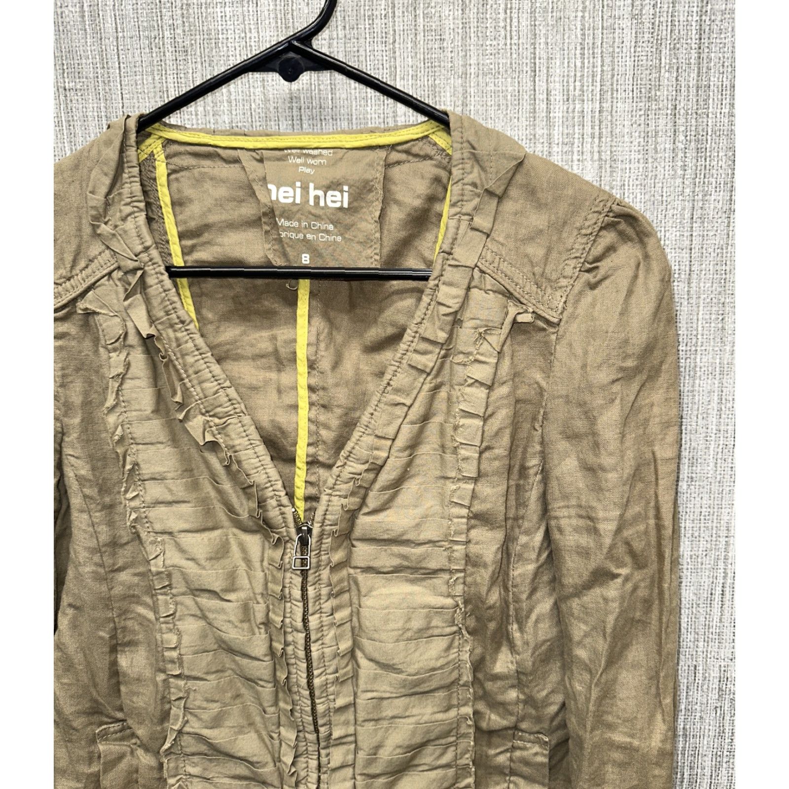 Vintage Hei Hei Womens Jacket Full Zip Casual Linen Beige 8 Regular Fall Winter Size 8 Mens? Size M / US 6-8 / IT 42-44 - 2 Thumbnail