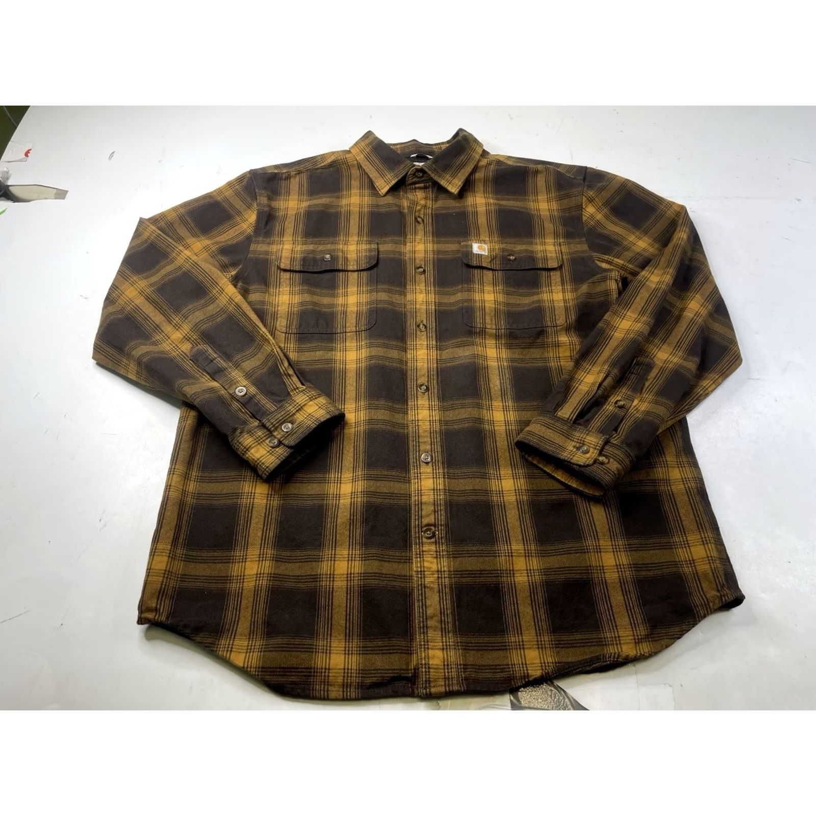 Carhartt Carhartt Work Flannel Shirt Plaid Long Sleeve Regular Fit 104451 B10 Mens Large Brown Cotton Flannel Button-Up Pockets Size US L / EU 52-54 / 3 - 3 Thumbnail