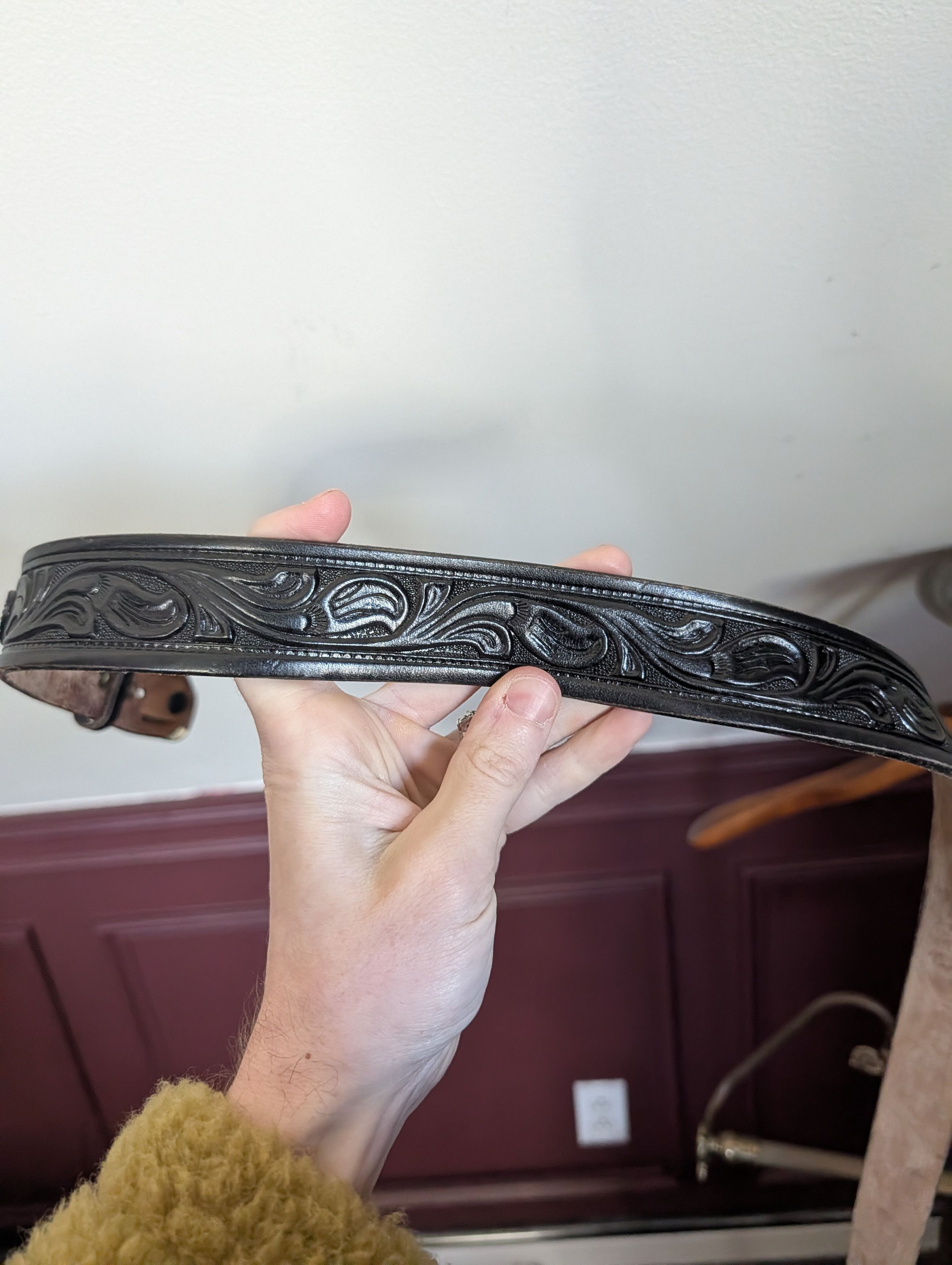 Vintage LOOPER vtg layered leather western embellished belt Size 46 - 5 Thumbnail
