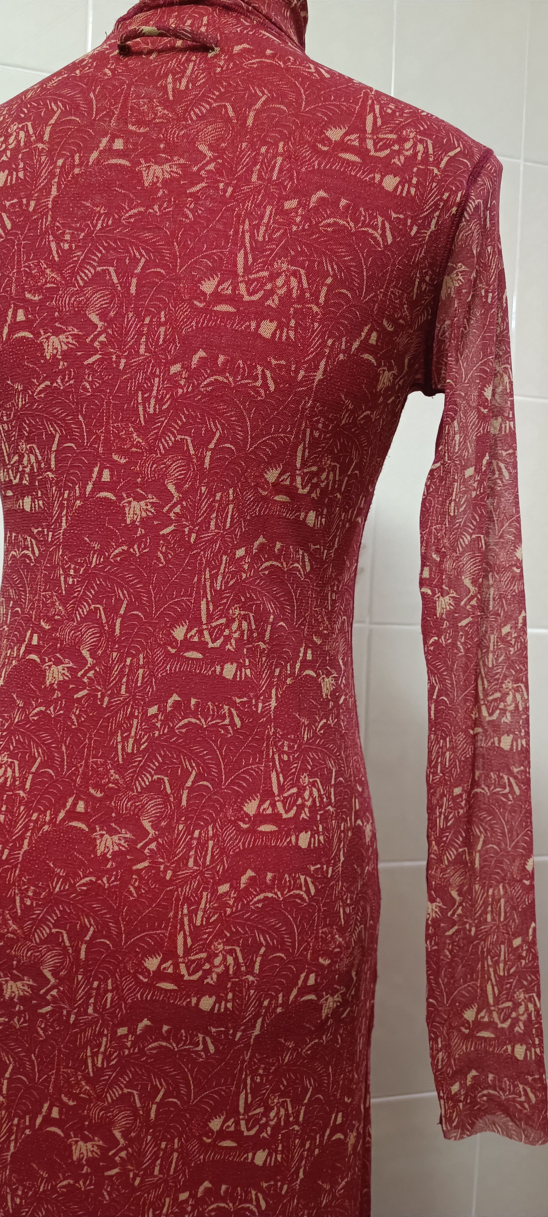 Jean Paul Gaultier Maroon maxi dress with figures in cream tones. Size M / US 6-8 / IT 42-44 - 19 Thumbnail