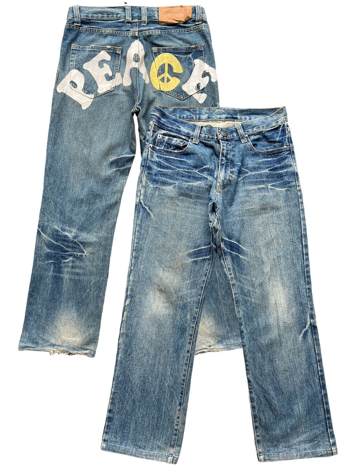 Other Peace Spellout Japanese Distressed Denim Jeans 33x29 Size US 33 - 1 Thumbnail