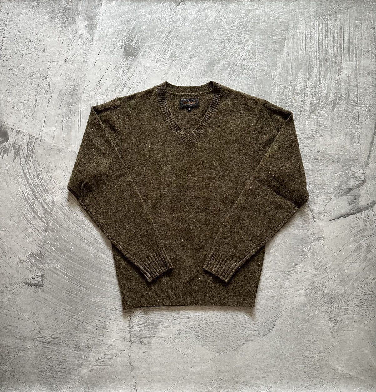 Beams Japan BEAMS Wool V-Neck Sweater — Olive Donegal Size US S / EU 44-46 / 1 - 2 Thumbnail