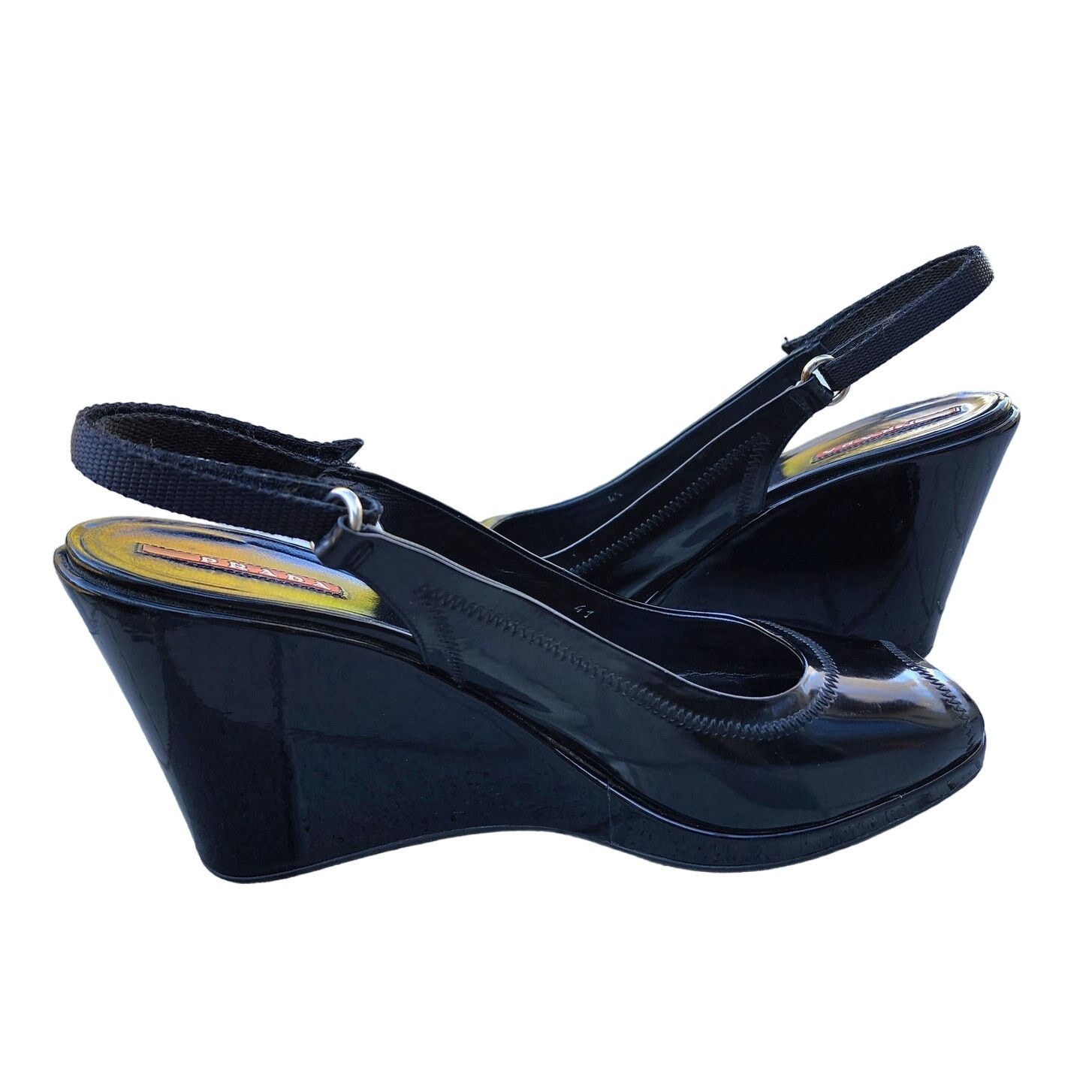 Prada Prada Black Sport Patent Leather Peep Toe Slingback Heels 41 Size US 10.5 / IT 40.5 - 6 Thumbnail