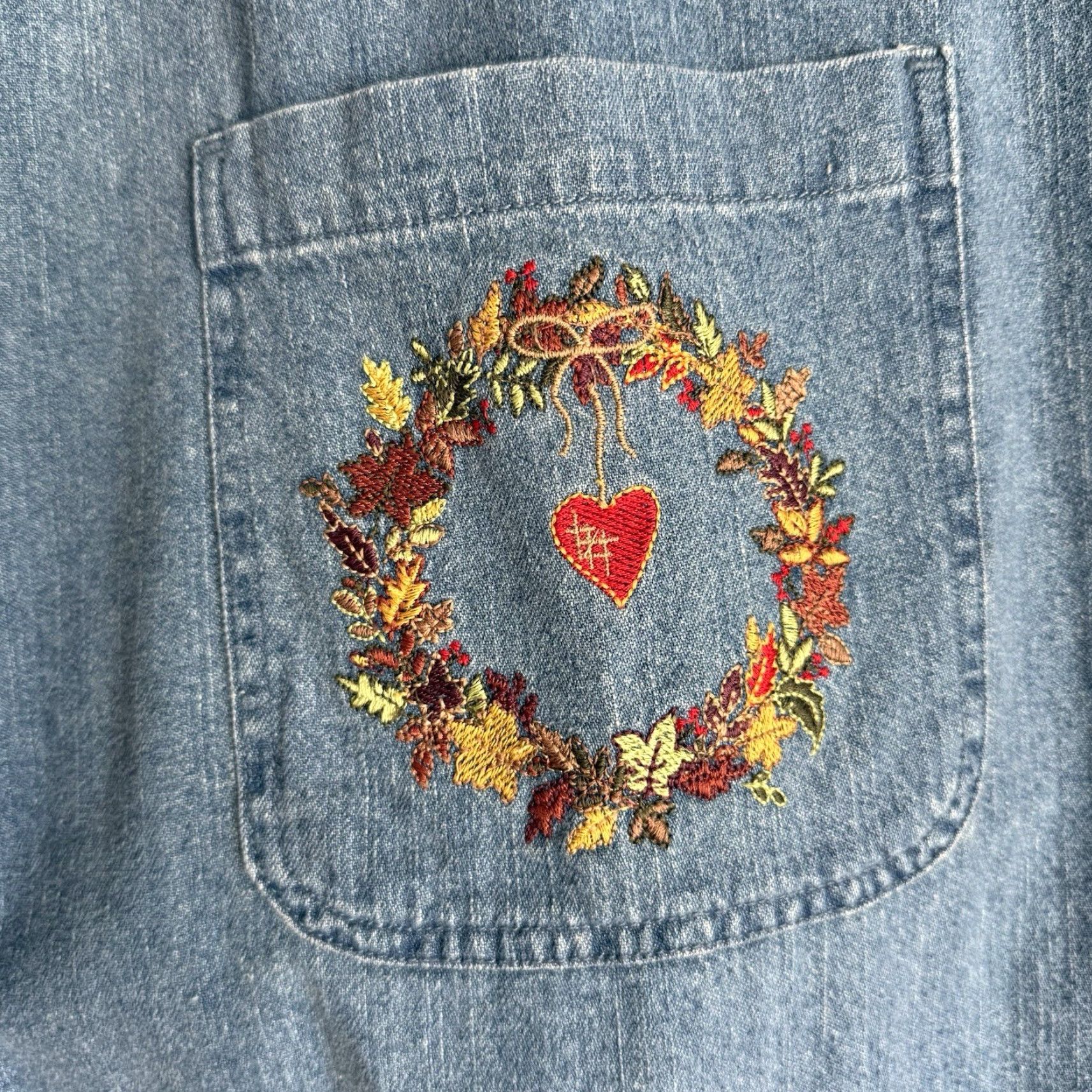 Vintage Vtg Christopher & Banks Embroidered Fall Leaves Denim Maxi Dress Autumn L Folk Size L / US 10 / IT 46 - 4 Thumbnail